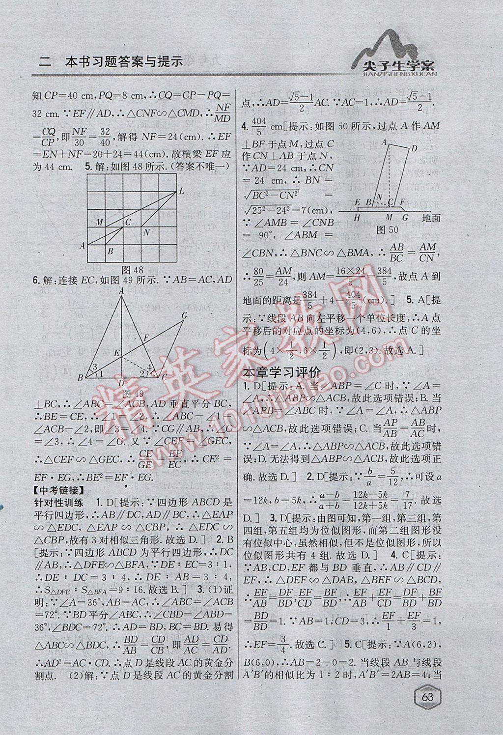 2017年尖子生學案九年級數(shù)學上冊滬科版 參考答案第31頁