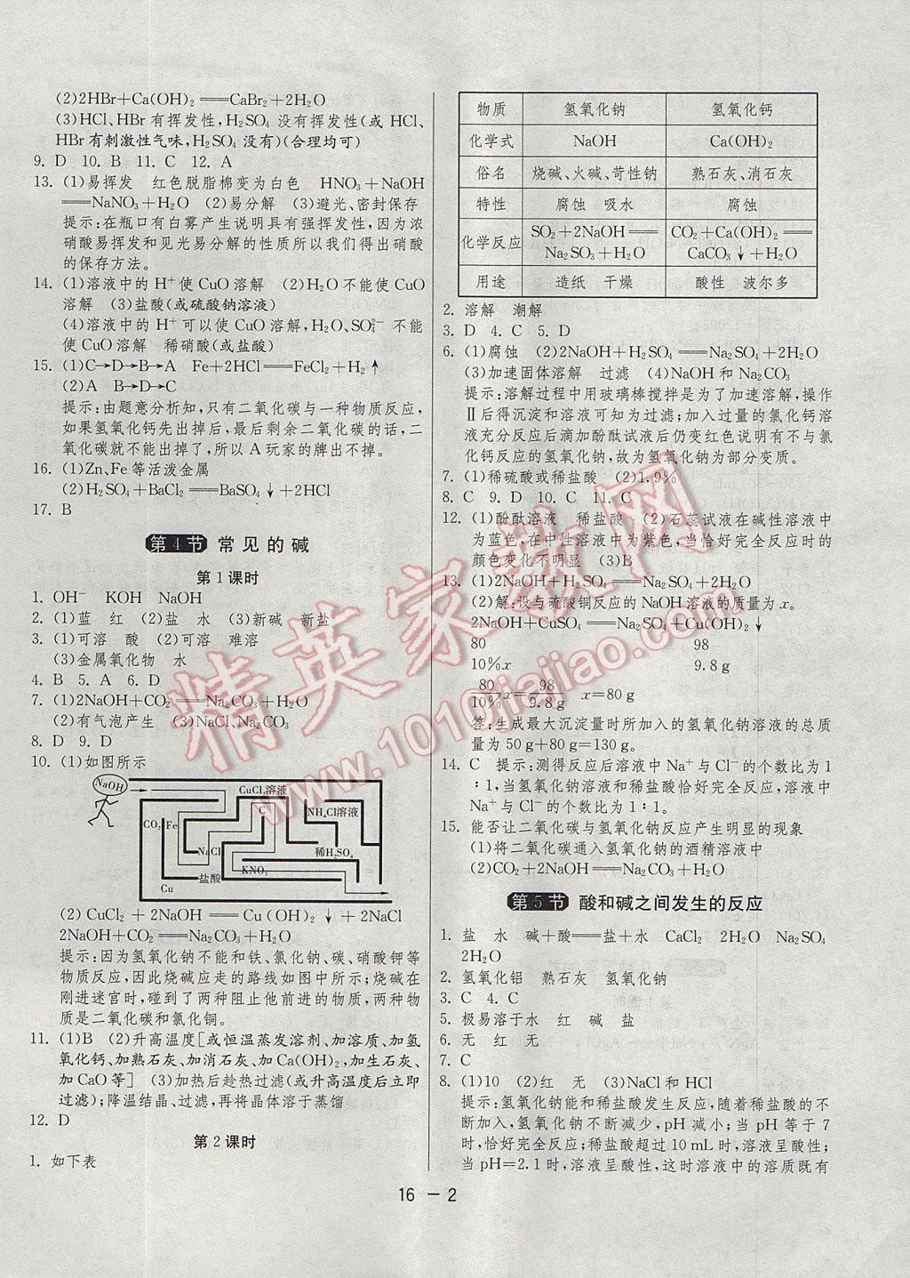 2017年1课3练单元达标测试九年级科学上册浙教版 参考答案第2页