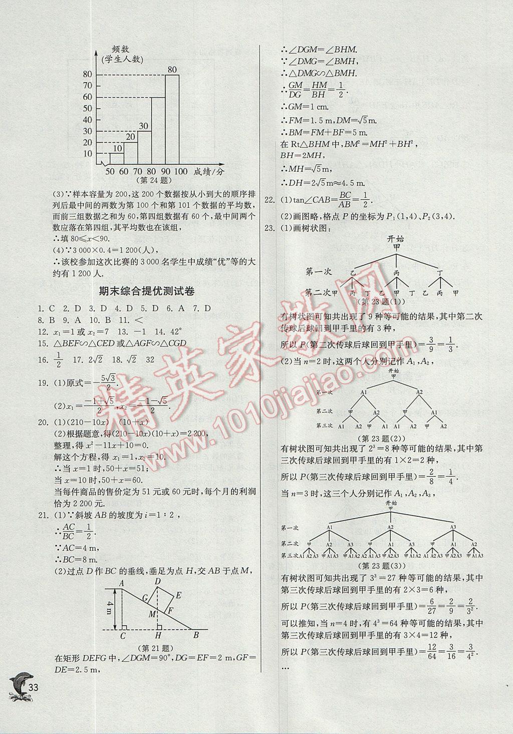 2017年实验班提优训练九年级数学上册华师大版 参考答案第33页