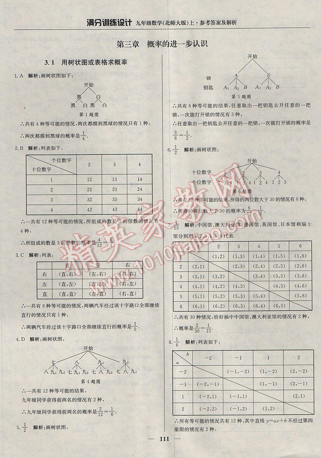 2017年滿分訓(xùn)練設(shè)計(jì)九年級(jí)數(shù)學(xué)上冊(cè)北師大版 參考答案第16頁(yè)