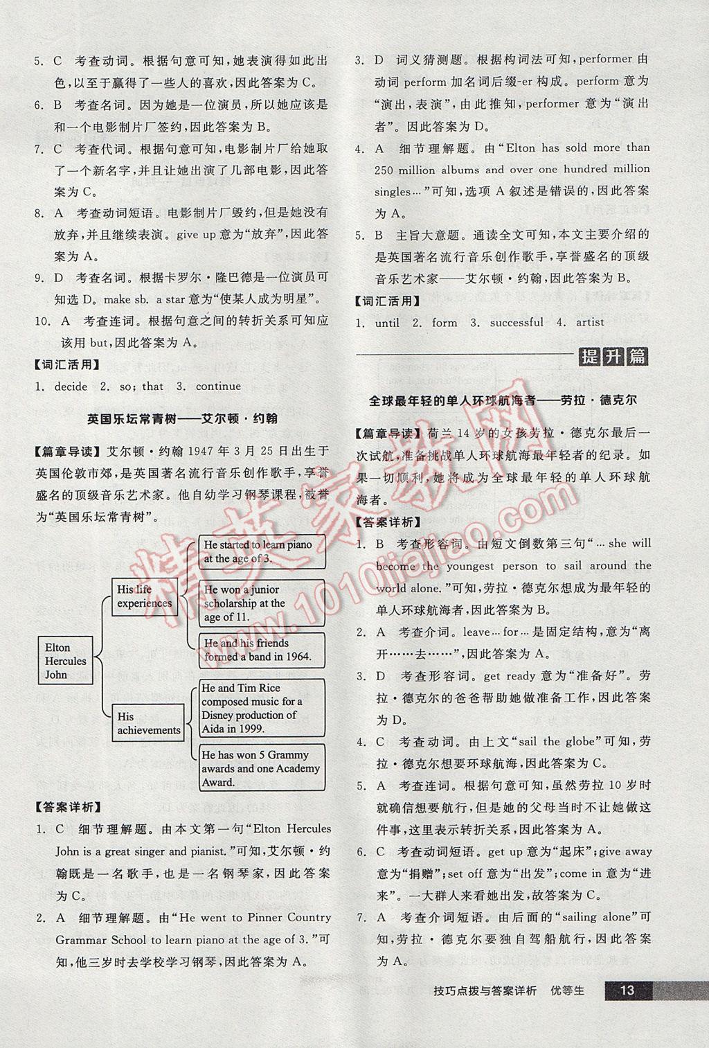 2017年全品优等生完形填空加阅读理解九年级英语上册外研版 参考答案第13页