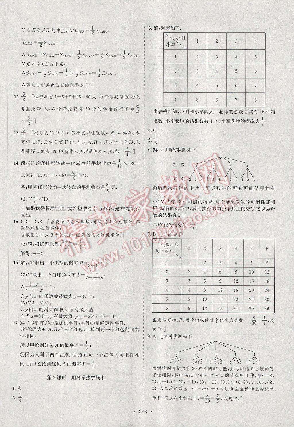 2017年思路教練同步課時(shí)作業(yè)九年級(jí)數(shù)學(xué)全一冊(cè)滬科版 參考答案第52頁(yè)