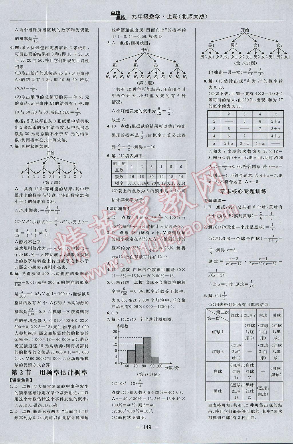 2017年点拨训练九年级数学上册北师大版 参考答案第19页