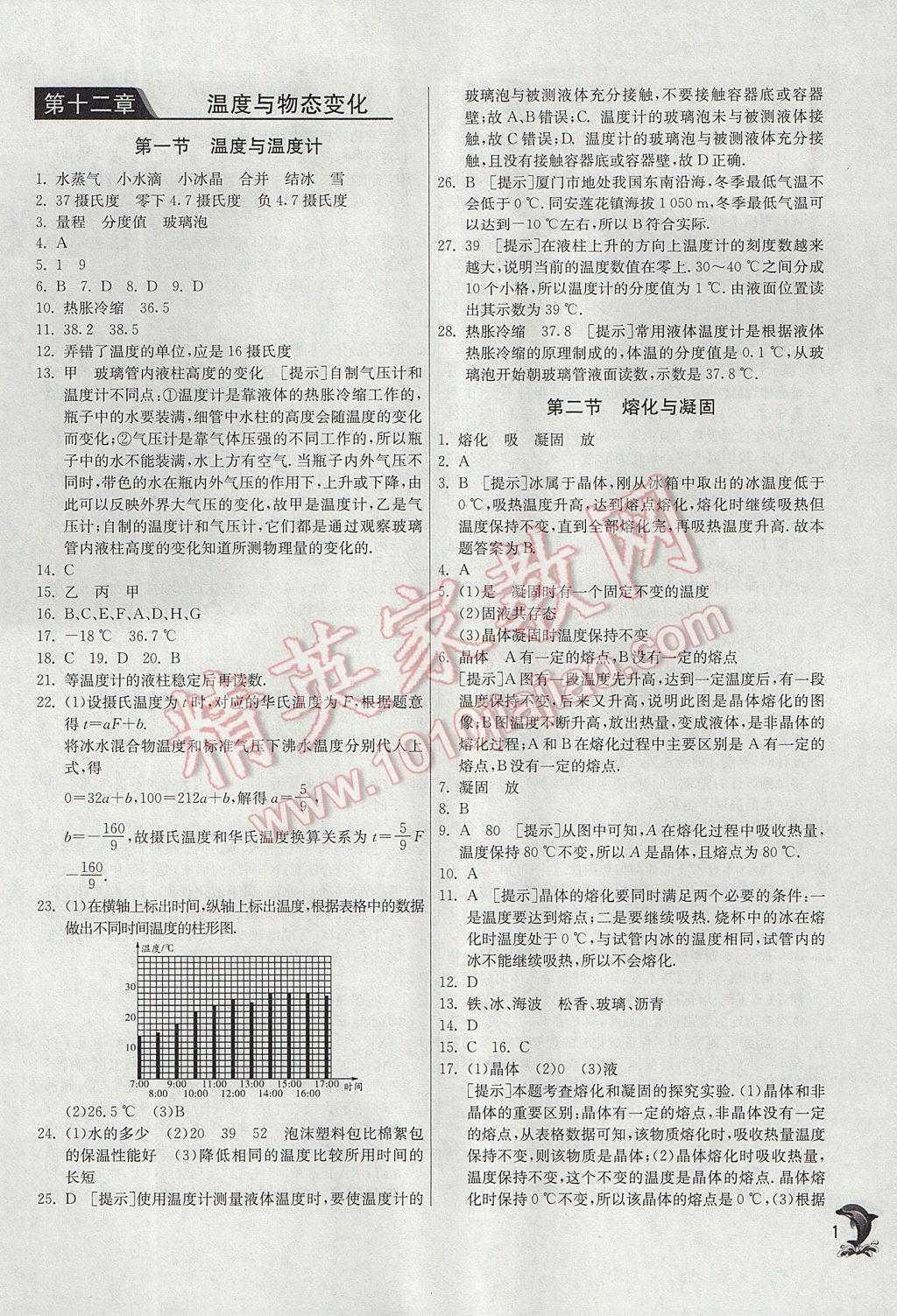 2017年实验班提优训练九年级物理上册沪科版 参考答案第1页