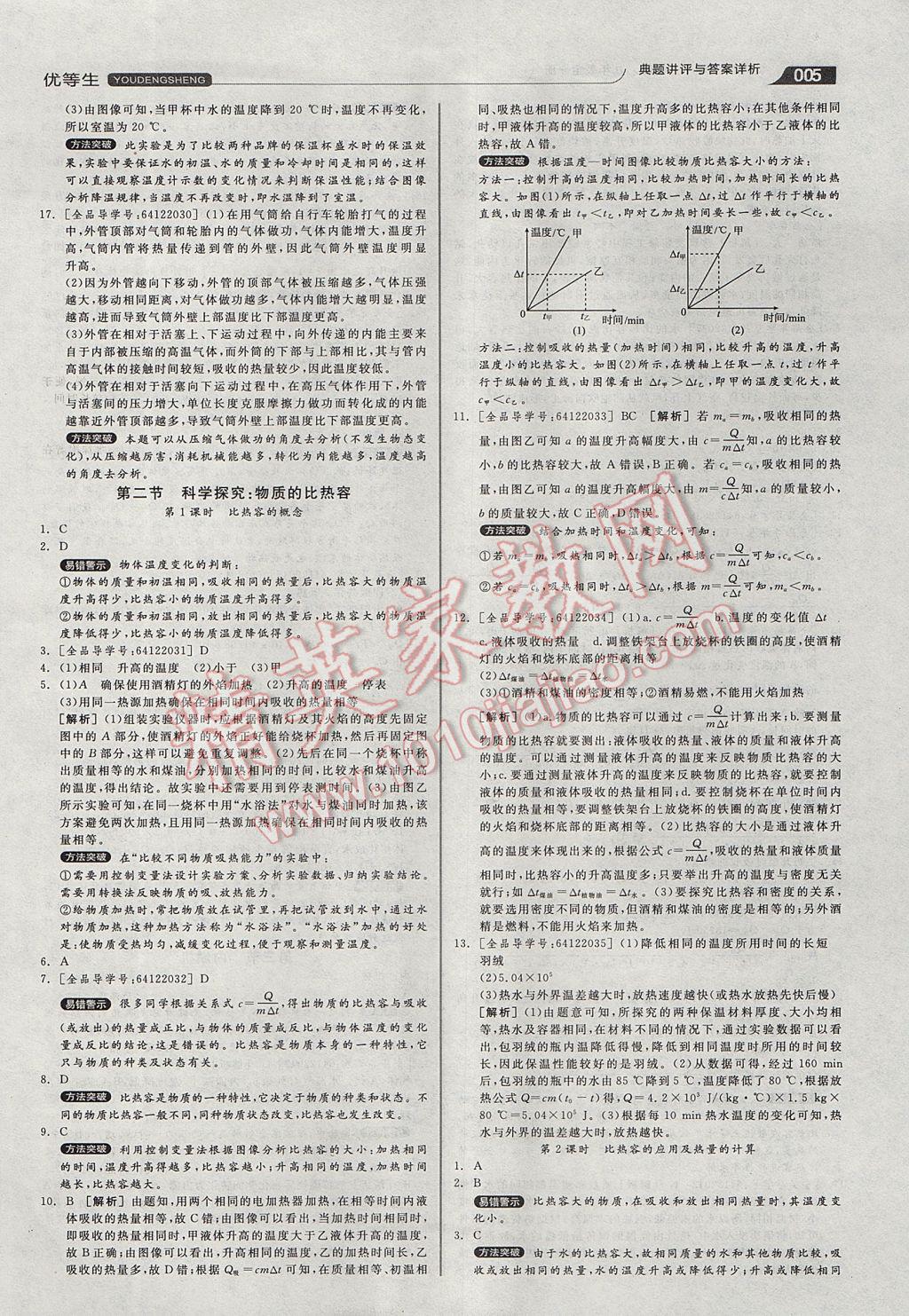 2017年全品優(yōu)等生同步作業(yè)加專題訓練九年級物理全一冊滬科版 參考答案第5頁