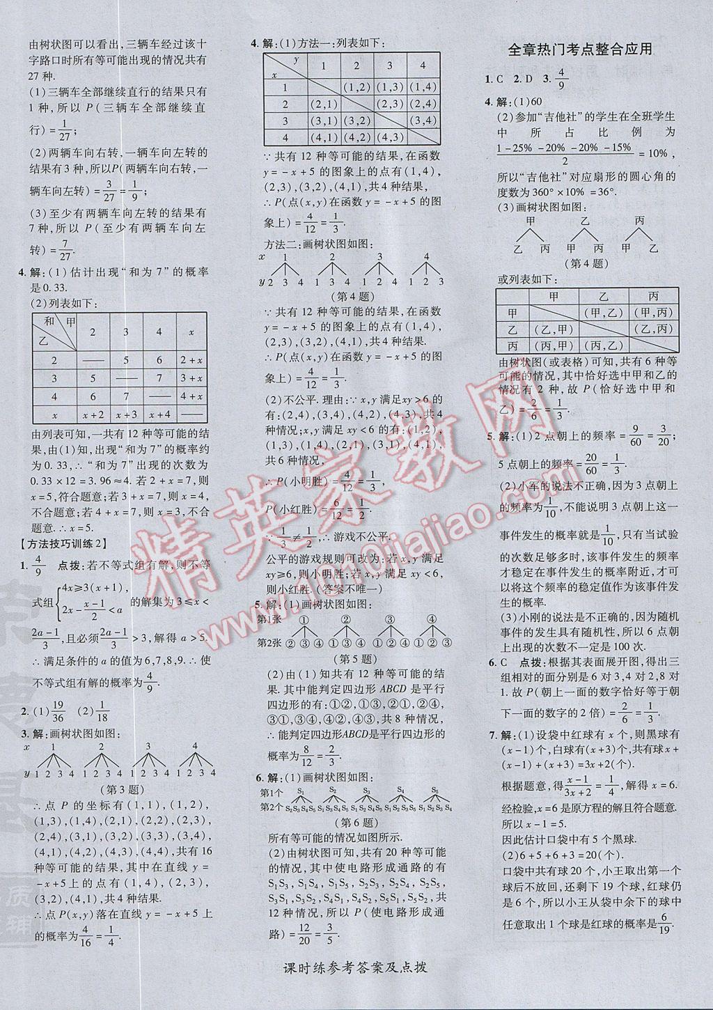 2017年点拨训练九年级数学上册人教版 参考答案第48页