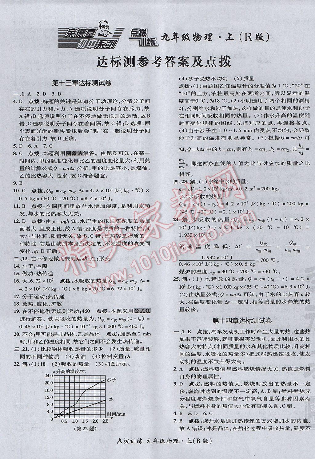 2017年點撥訓練九年級物理上冊人教版 參考答案第1頁