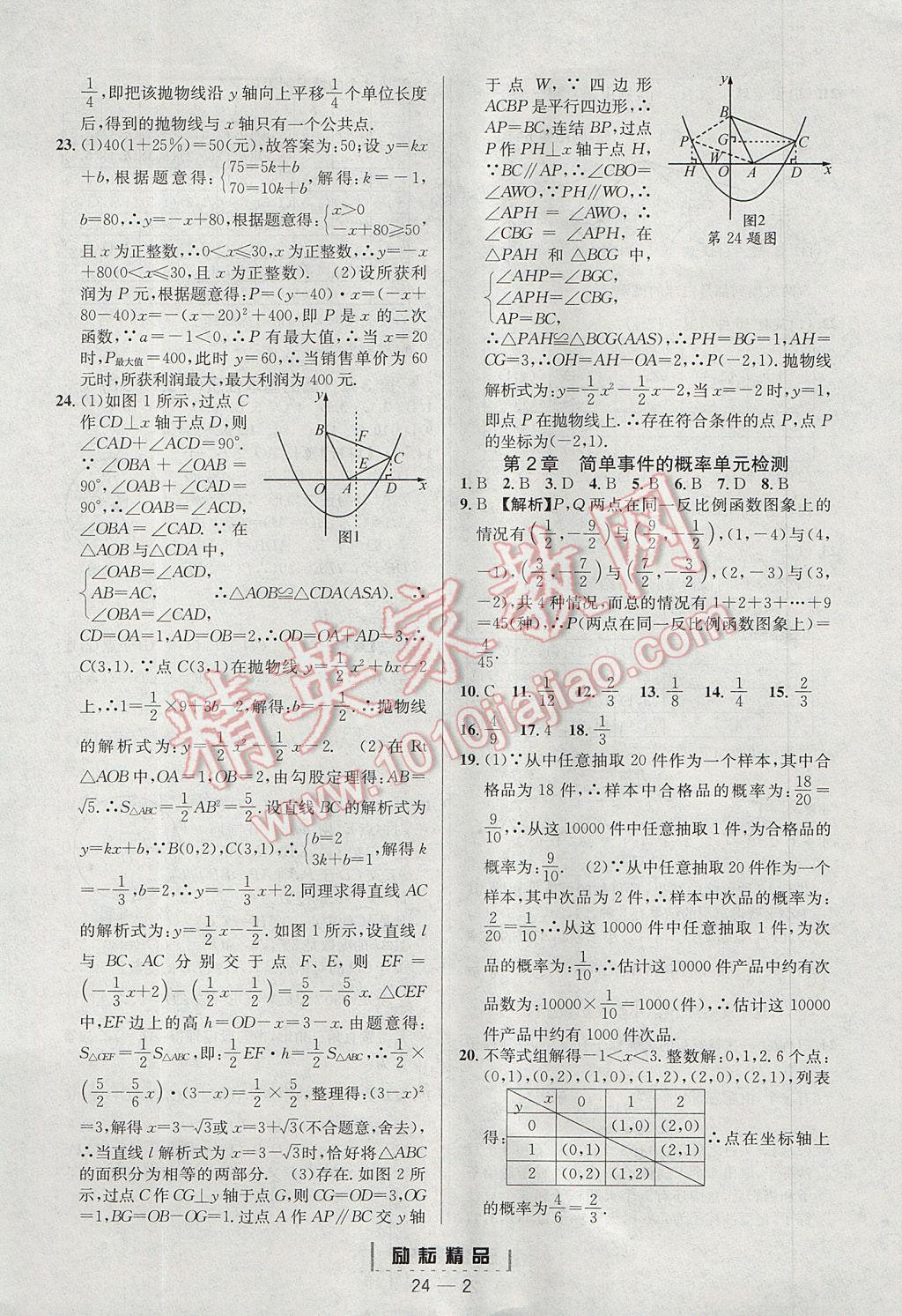 2017年勵(lì)耘書業(yè)勵(lì)耘活頁(yè)周周練九年級(jí)數(shù)學(xué)全一冊(cè)浙教版 參考答案第2頁(yè)