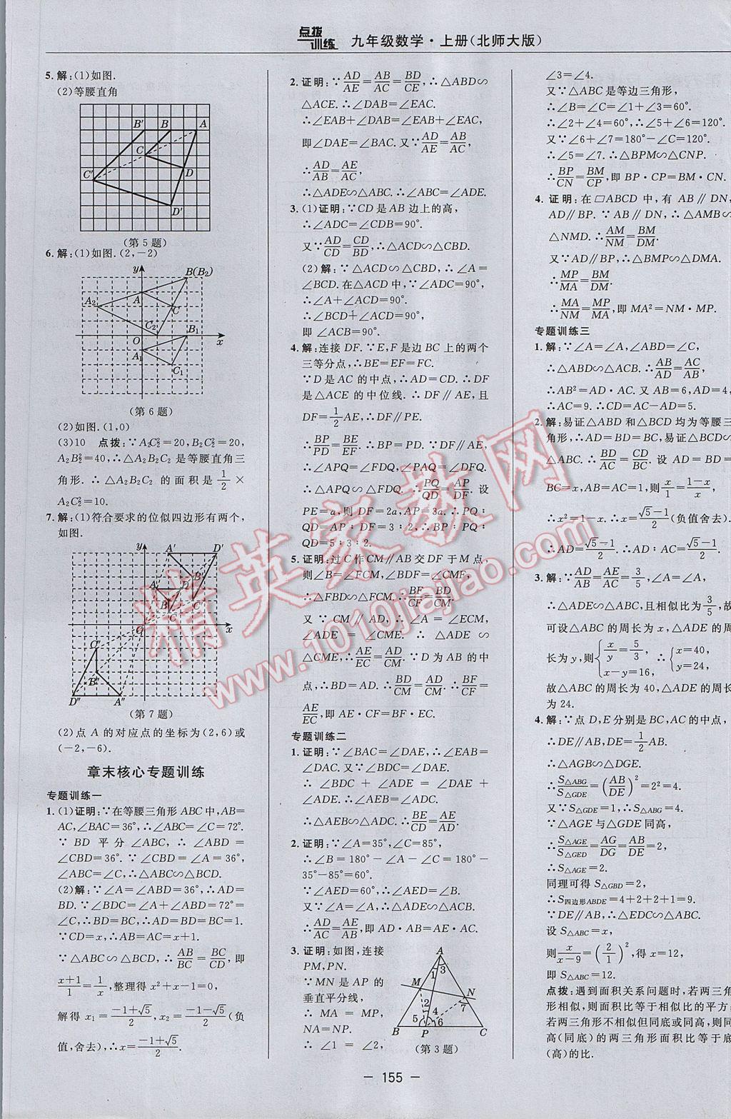 2017年点拨训练九年级数学上册北师大版 参考答案第25页