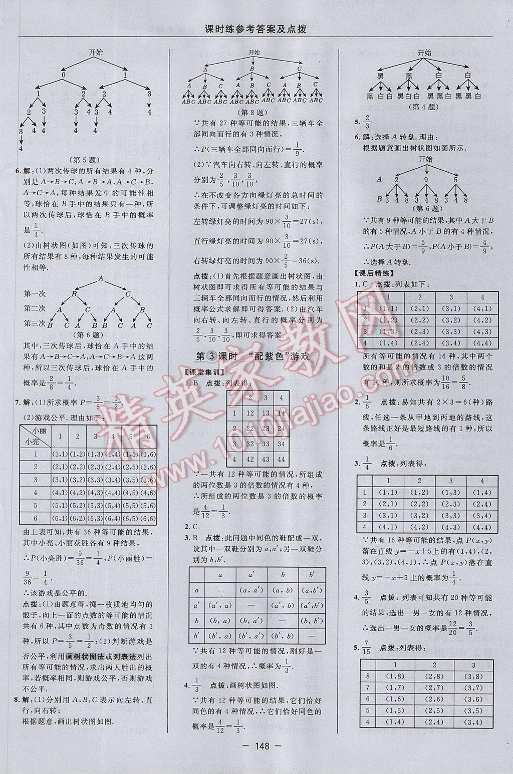 2017年點(diǎn)撥訓(xùn)練九年級(jí)數(shù)學(xué)上冊(cè)北師大版 參考答案第18頁