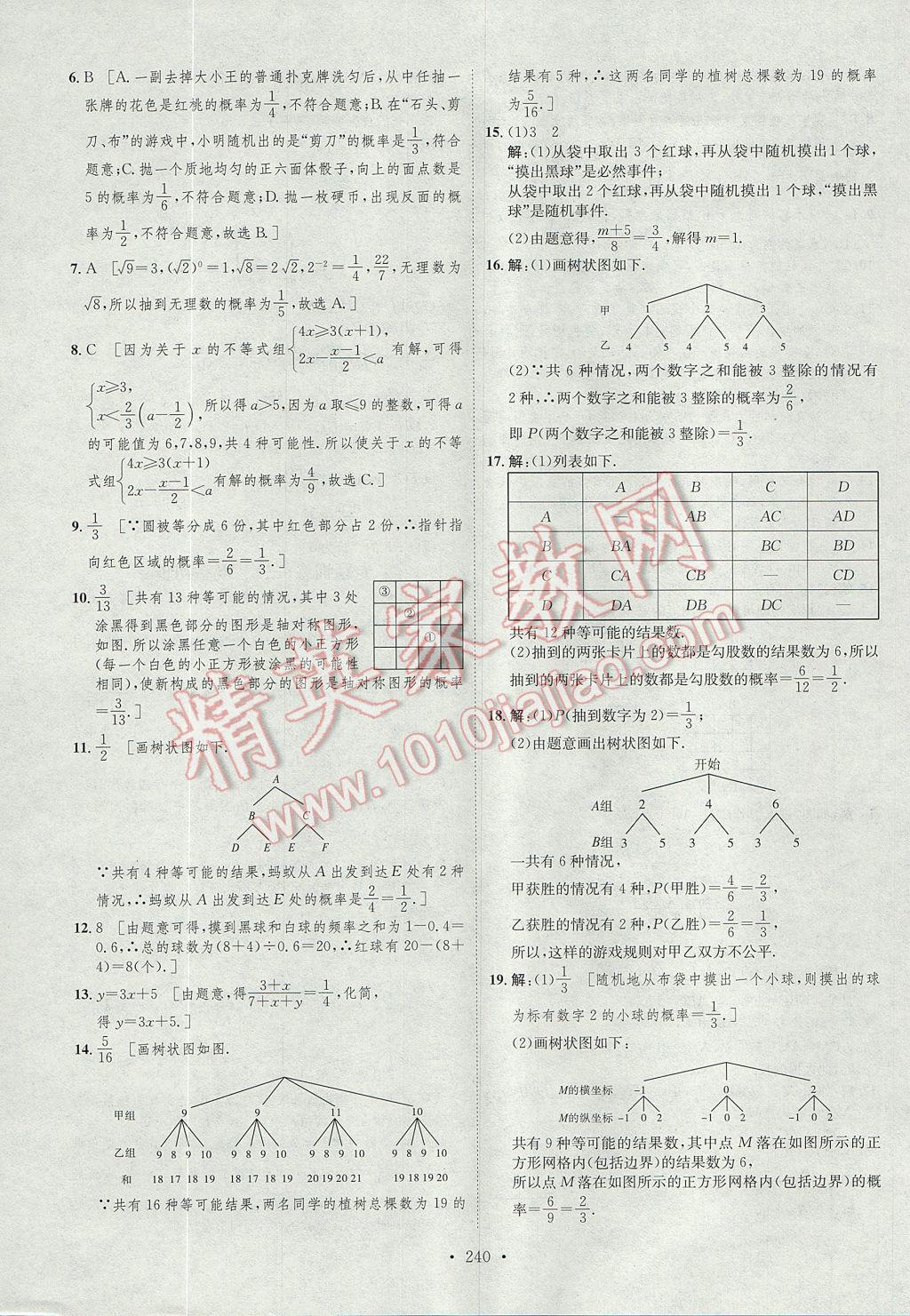 2017年思路教練同步課時作業(yè)九年級數(shù)學(xué)全一冊滬科版 參考答案第59頁