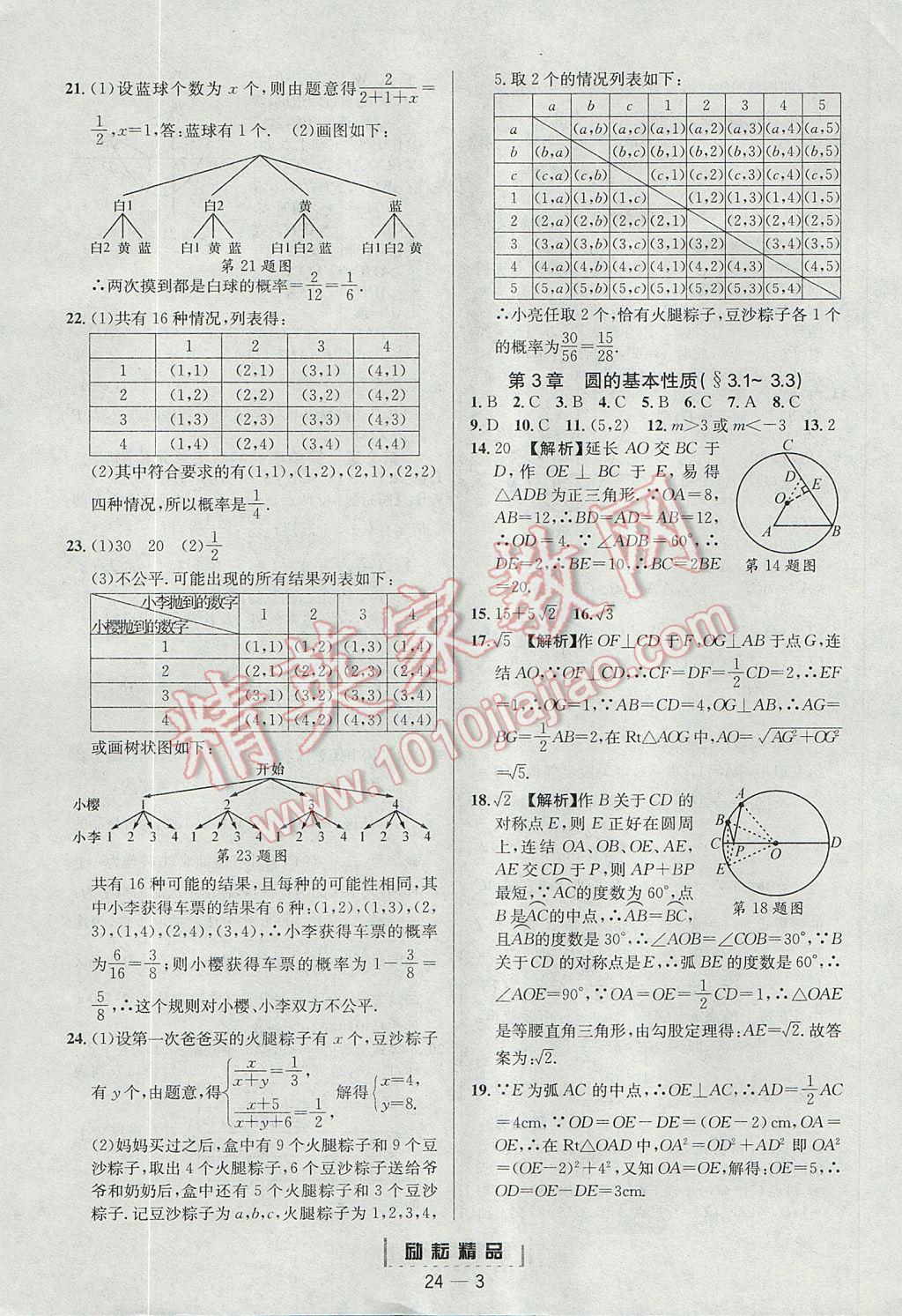 2017年勵(lì)耘書業(yè)勵(lì)耘活頁周周練九年級(jí)數(shù)學(xué)全一冊(cè)浙教版 參考答案第3頁