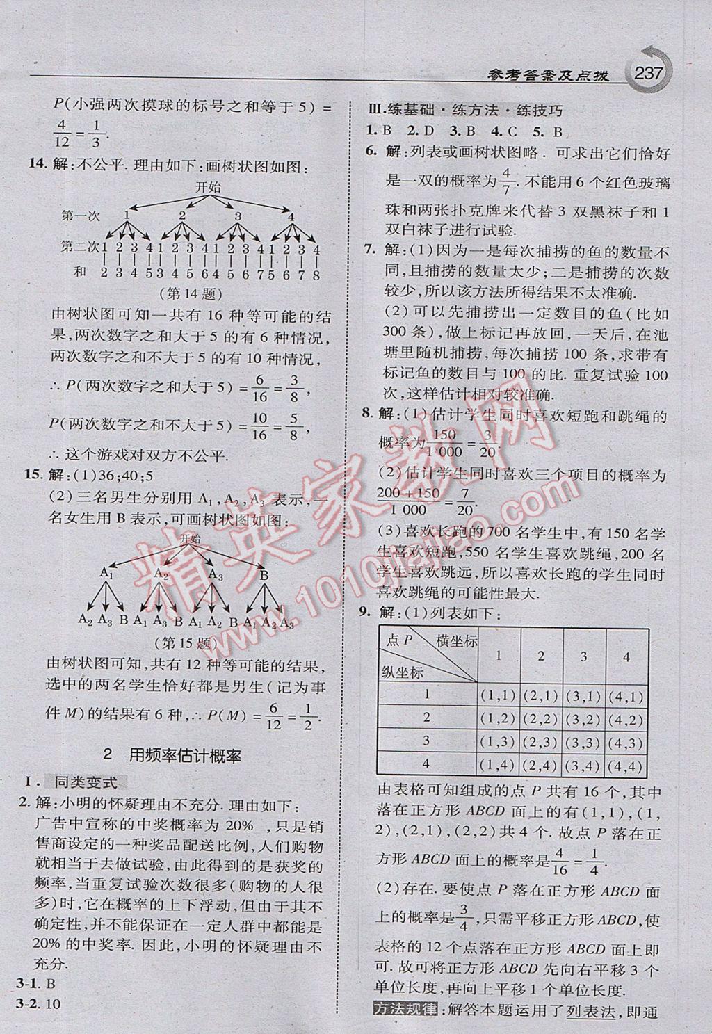 2017年特高級(jí)教師點(diǎn)撥九年級(jí)數(shù)學(xué)上冊(cè)北師大版 參考答案第15頁