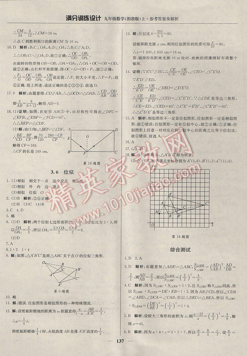 2017年滿分訓(xùn)練設(shè)計(jì)九年級(jí)數(shù)學(xué)上冊(cè)湘教版 參考答案第18頁(yè)