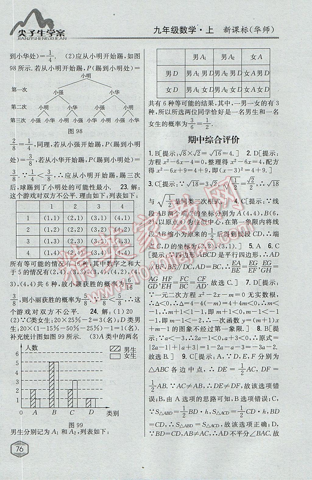 2017年尖子生学案九年级数学上册华师大版 参考答案第45页