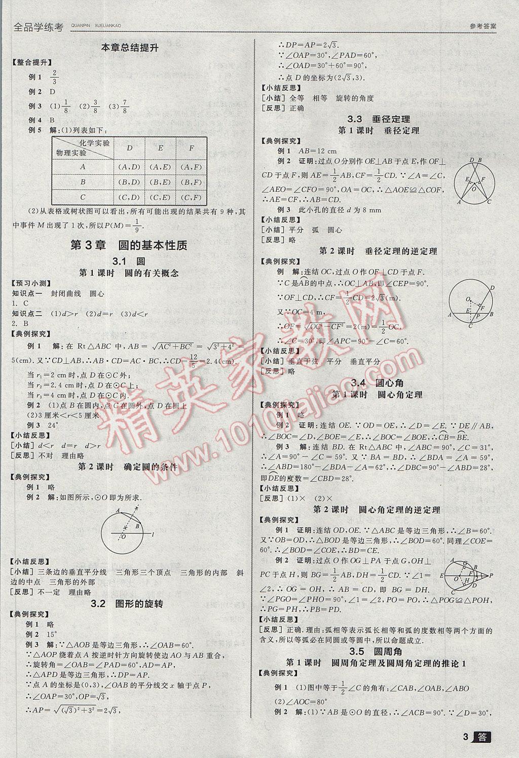 2017年全品学练考九年级数学上下册合订本浙教版 参考答案第3页