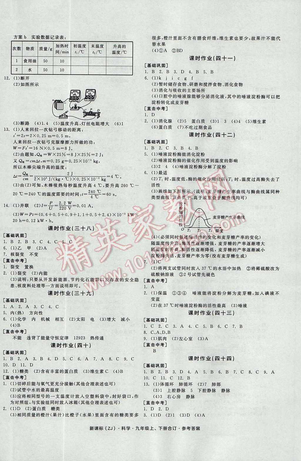 2017年全品学练考九年级科学上下册合订本浙教版 参考答案第20页