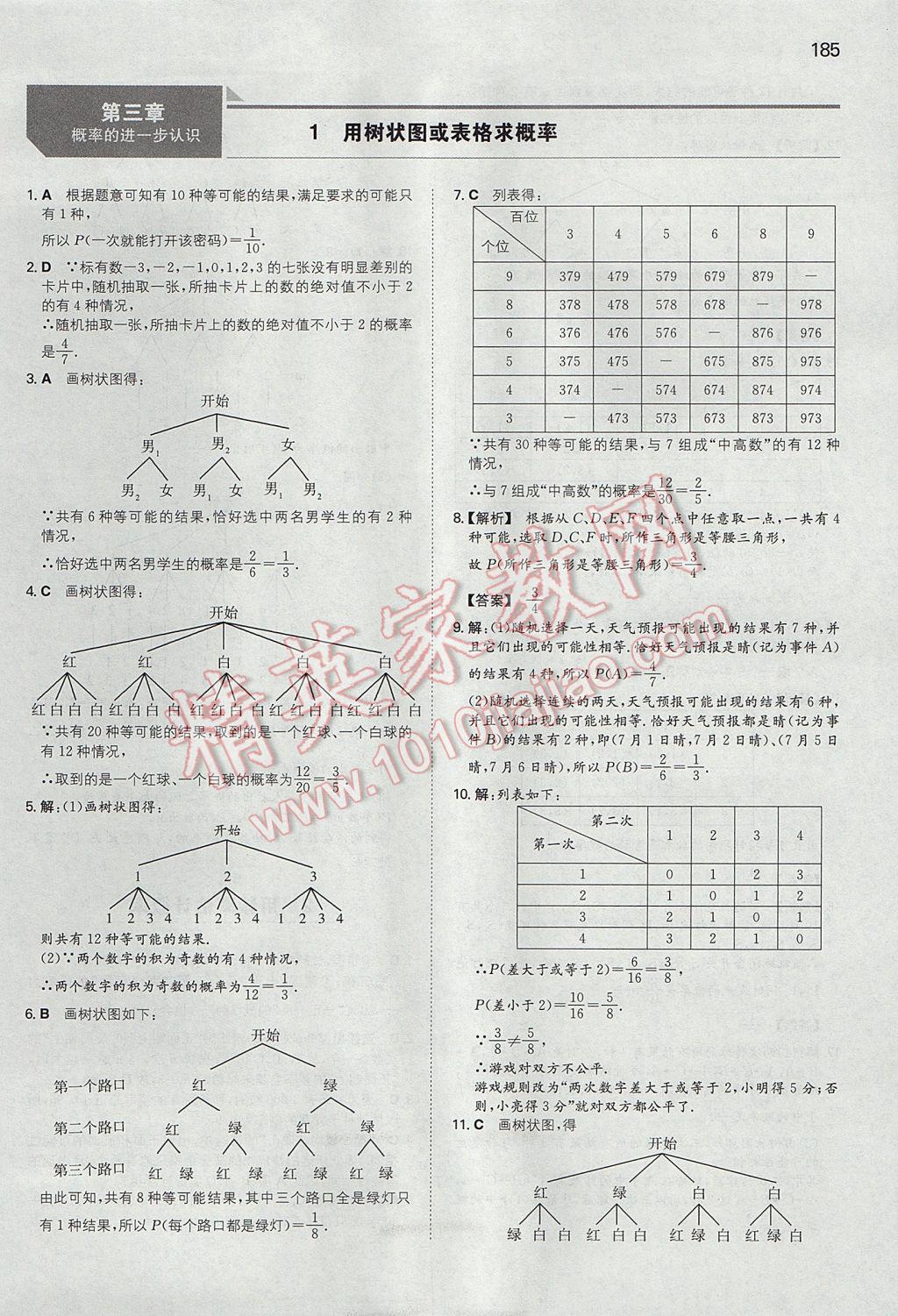 2017年一本初中數(shù)學(xué)九年級(jí)上冊(cè)北師大版 參考答案第20頁