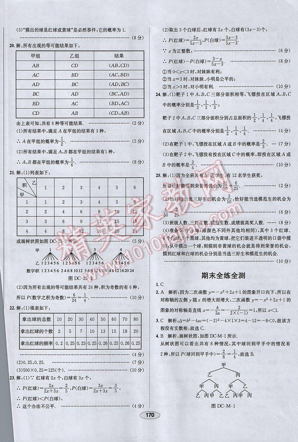 2017年中学教材全练九年级数学上册人教版天津专用 参考答案第58页