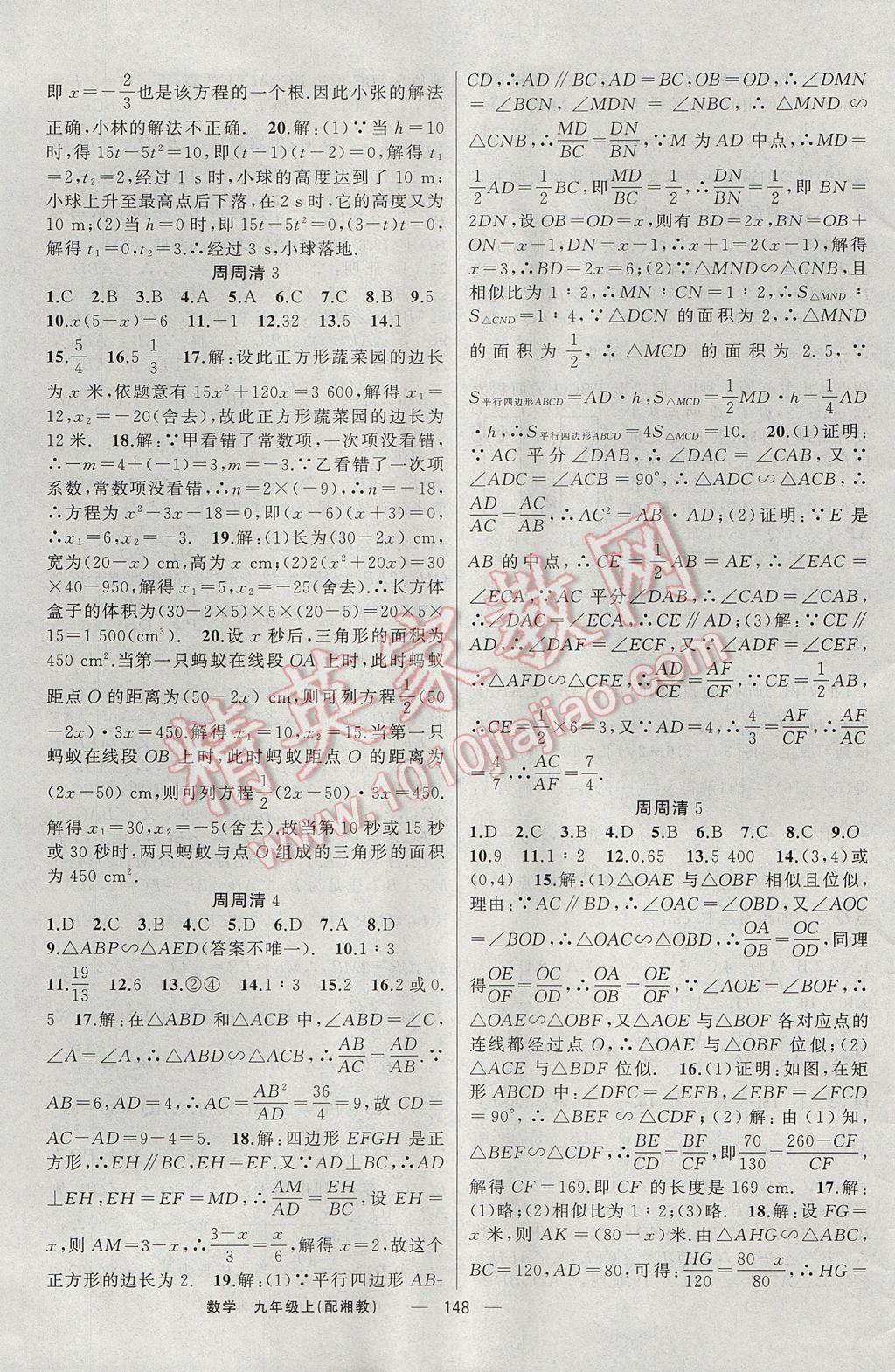 2017年四清導(dǎo)航九年級數(shù)學(xué)上冊湘教版 參考答案第17頁