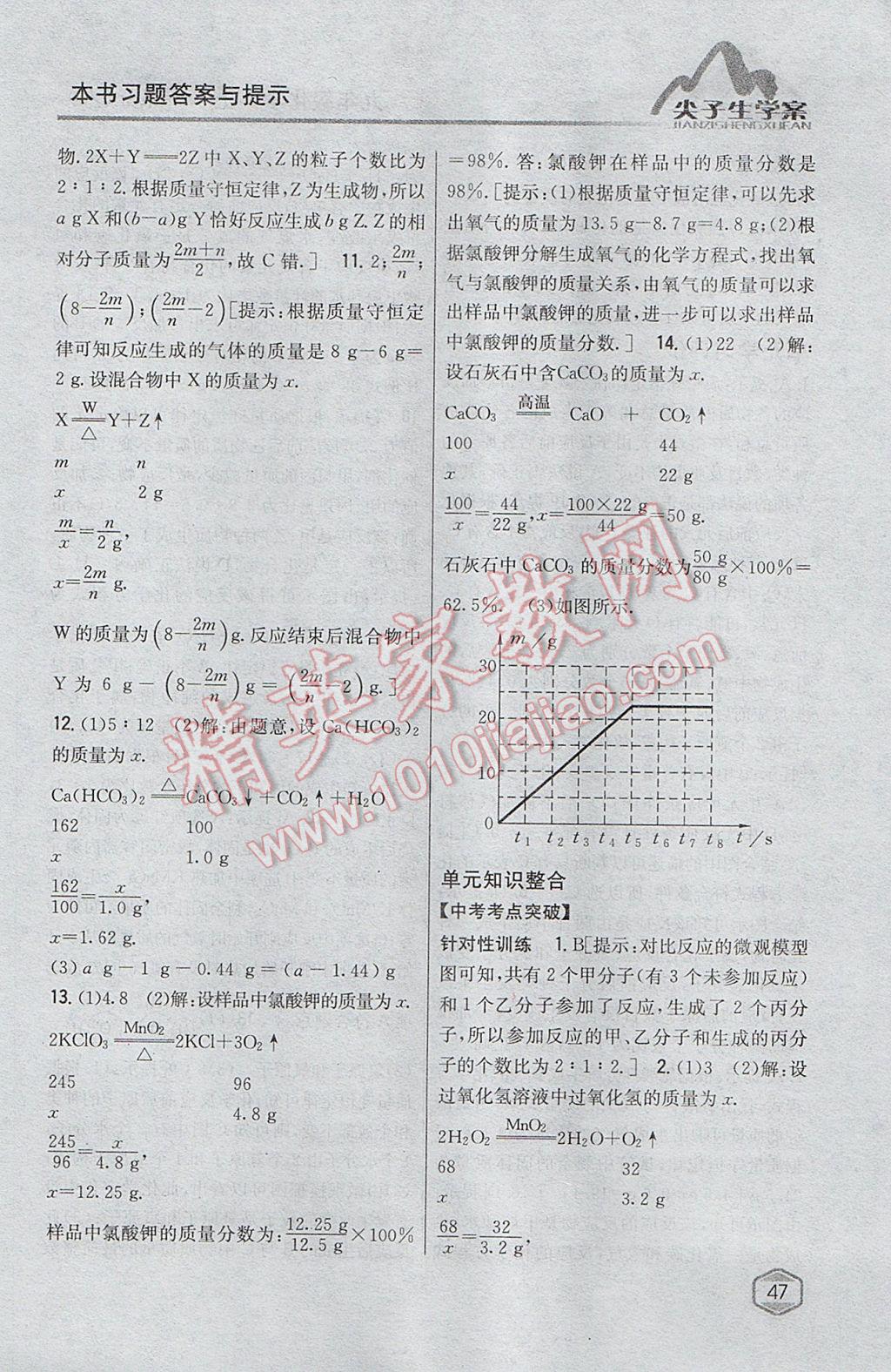 2017年尖子生学案九年级化学上册人教版 参考答案第32页