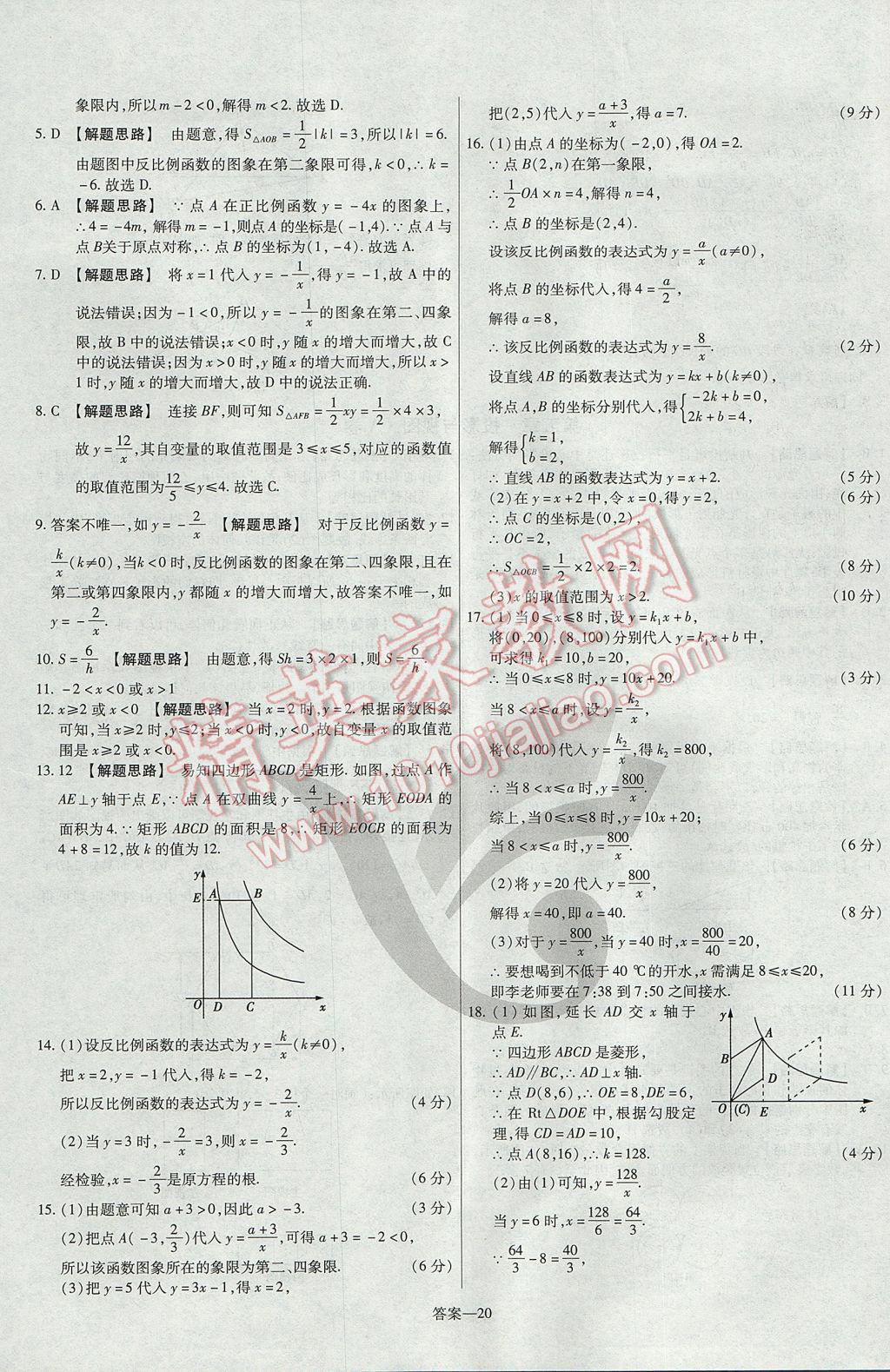 2017年金考卷活頁題選九年級數(shù)學(xué)上冊北師大版 參考答案第20頁