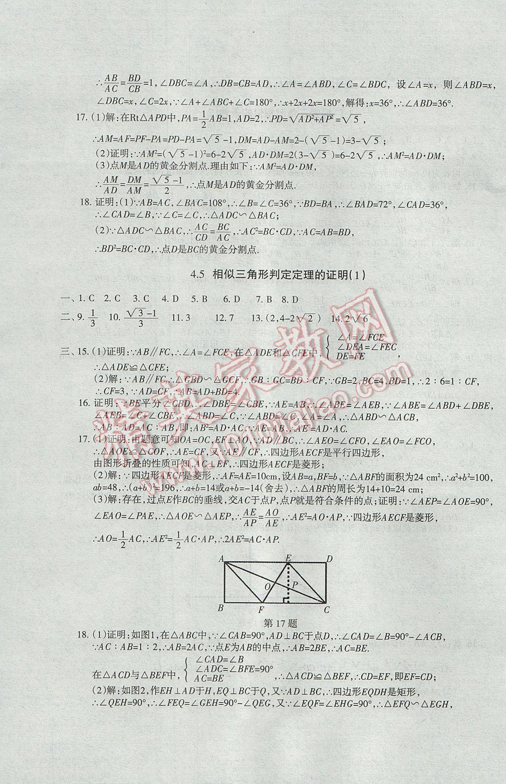 2017年樹(shù)人練案九年級(jí)數(shù)學(xué)全一冊(cè)北師大版 參考答案第23頁(yè)
