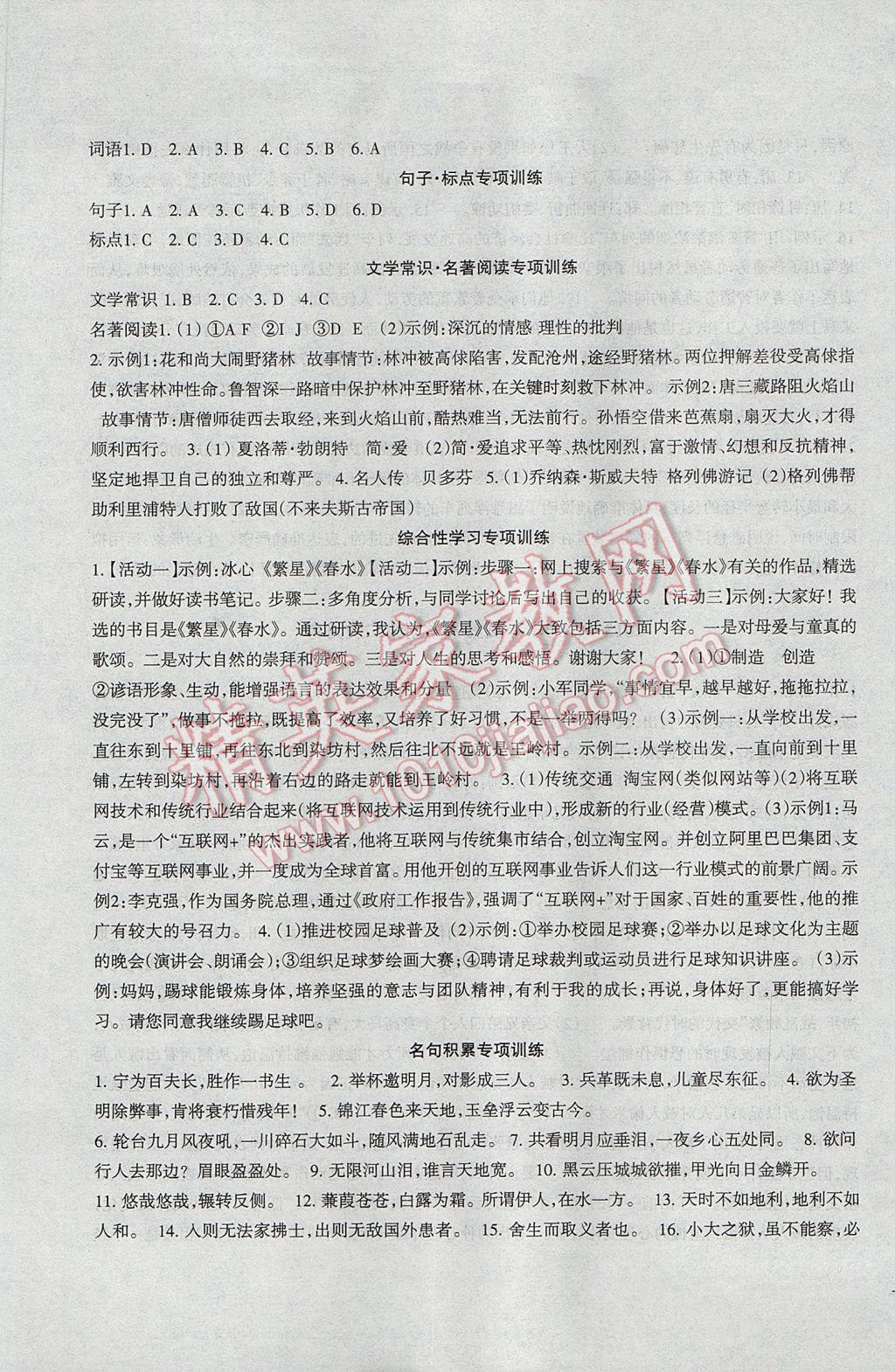 2017年樹人練案九年級(jí)語(yǔ)文全一冊(cè)人教版 參考答案第29頁(yè)