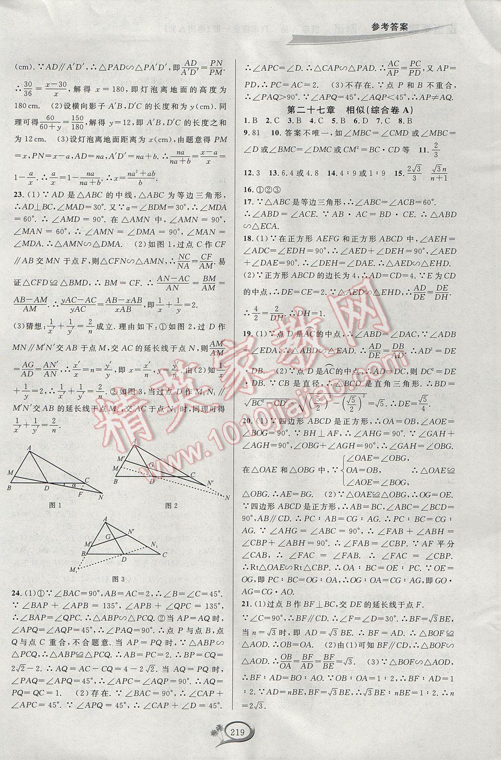 2017年走進重高培優(yōu)測試九年級數(shù)學(xué)全一冊人教版A版 參考答案第29頁