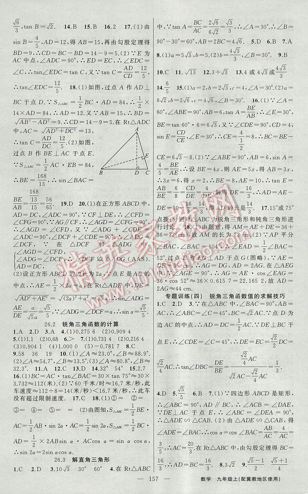 2017年黃岡100分闖關(guān)九年級數(shù)學(xué)上冊冀教版 參考答案第11頁