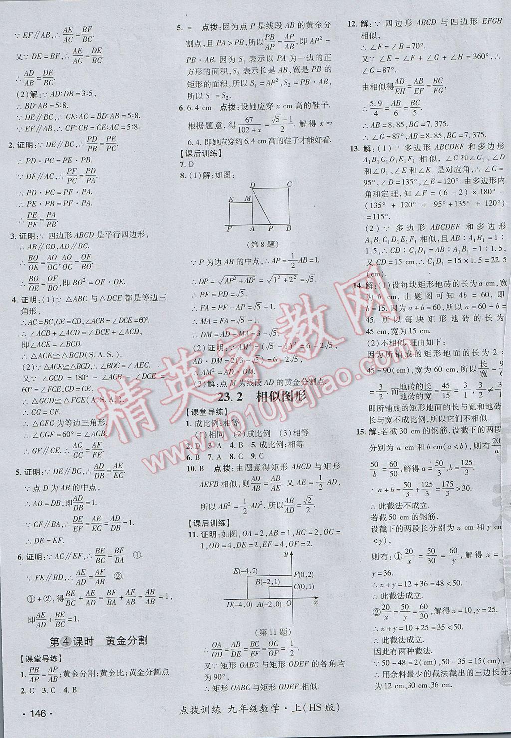 2017年點(diǎn)撥訓(xùn)練九年級(jí)數(shù)學(xué)上冊(cè)華師大版 參考答案第19頁