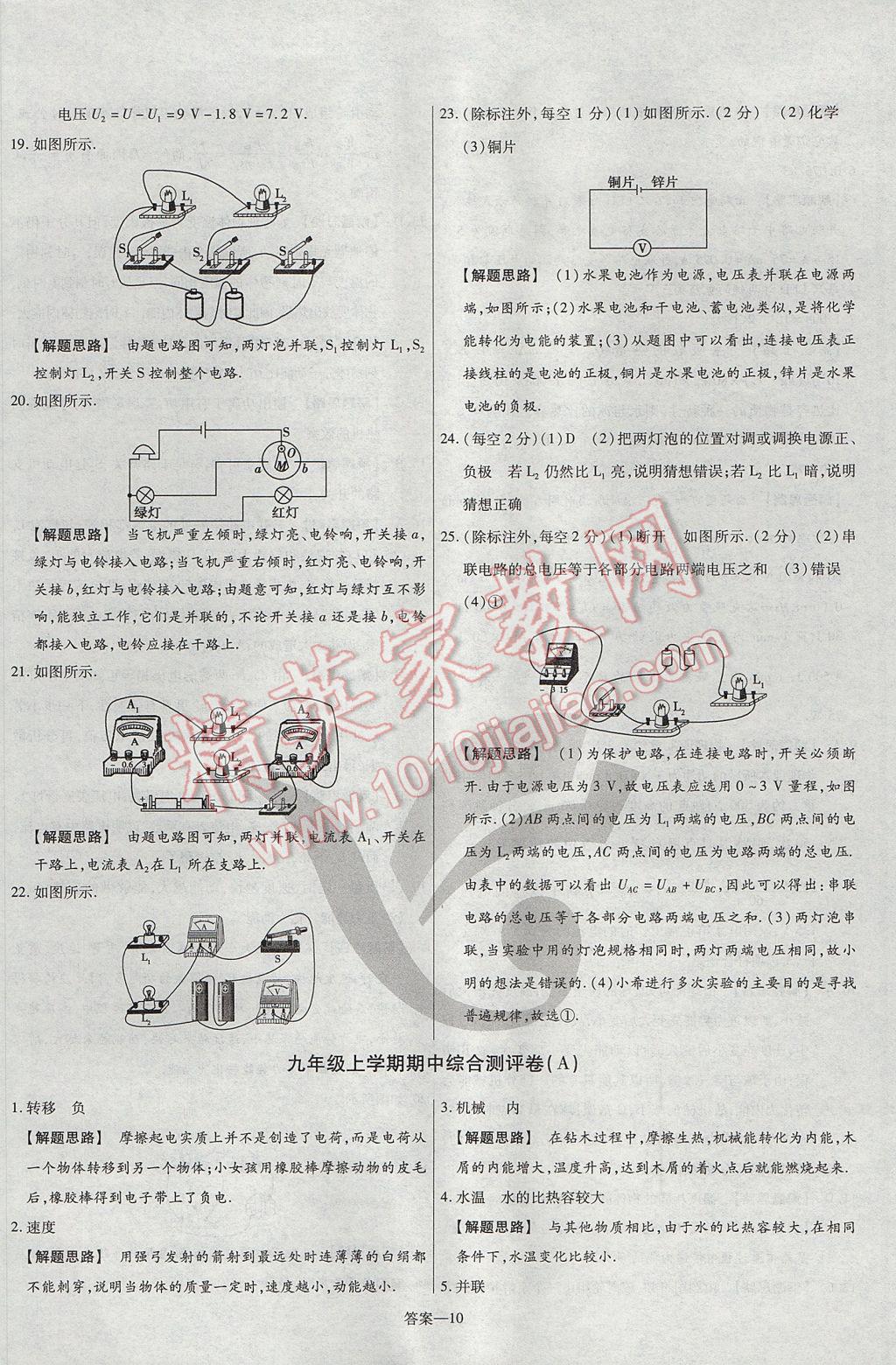 2017年金考卷活頁題選九年級物理全一冊滬粵版 參考答案第10頁