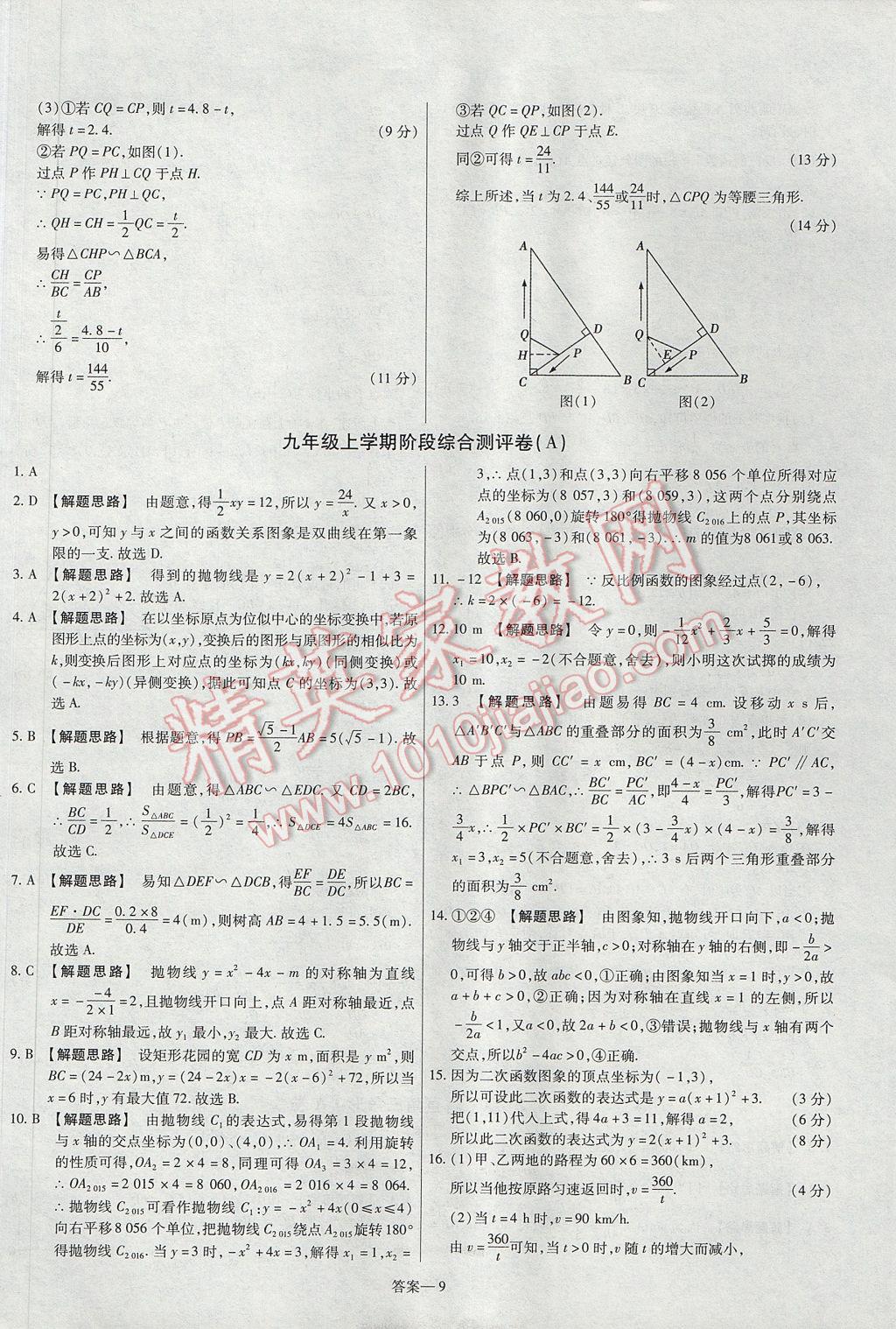 2017年金考卷活頁題選九年級數(shù)學(xué)上冊滬科版 參考答案第9頁