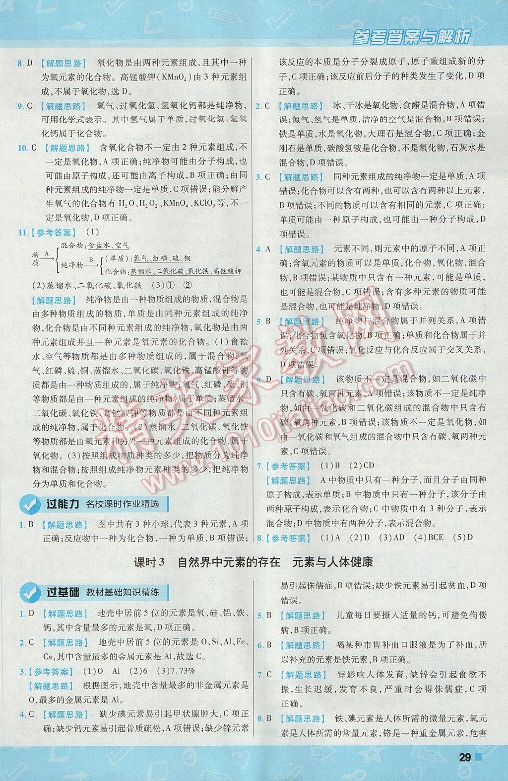 2017年一遍過初中化學(xué)九年級上冊滬教版 參考答案第29頁