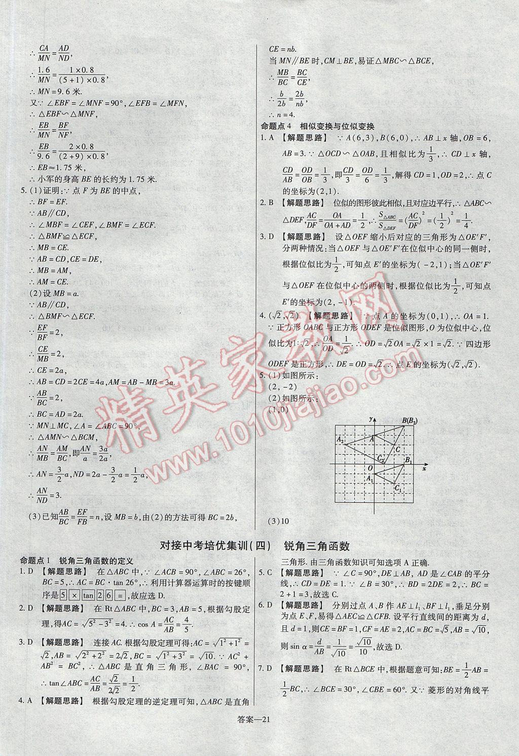 2017年金考卷活頁題選九年級數學上冊華師大版 參考答案第21頁