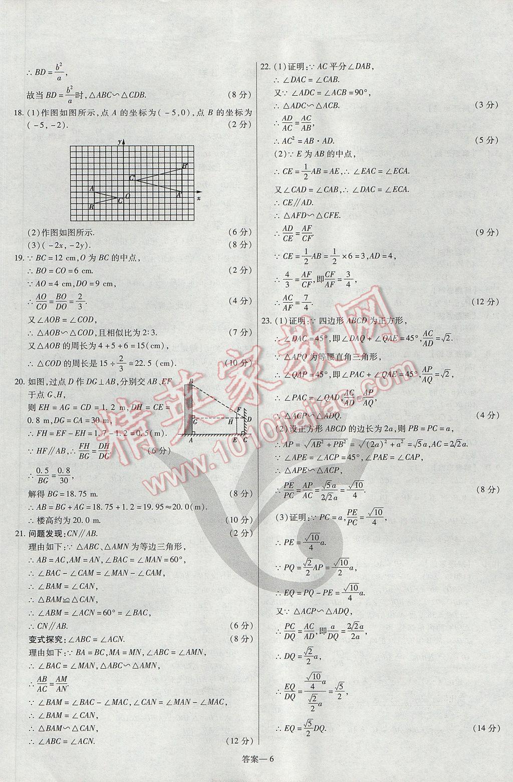 2017年金考卷活頁(yè)題選九年級(jí)數(shù)學(xué)上冊(cè)滬科版 參考答案第6頁(yè)