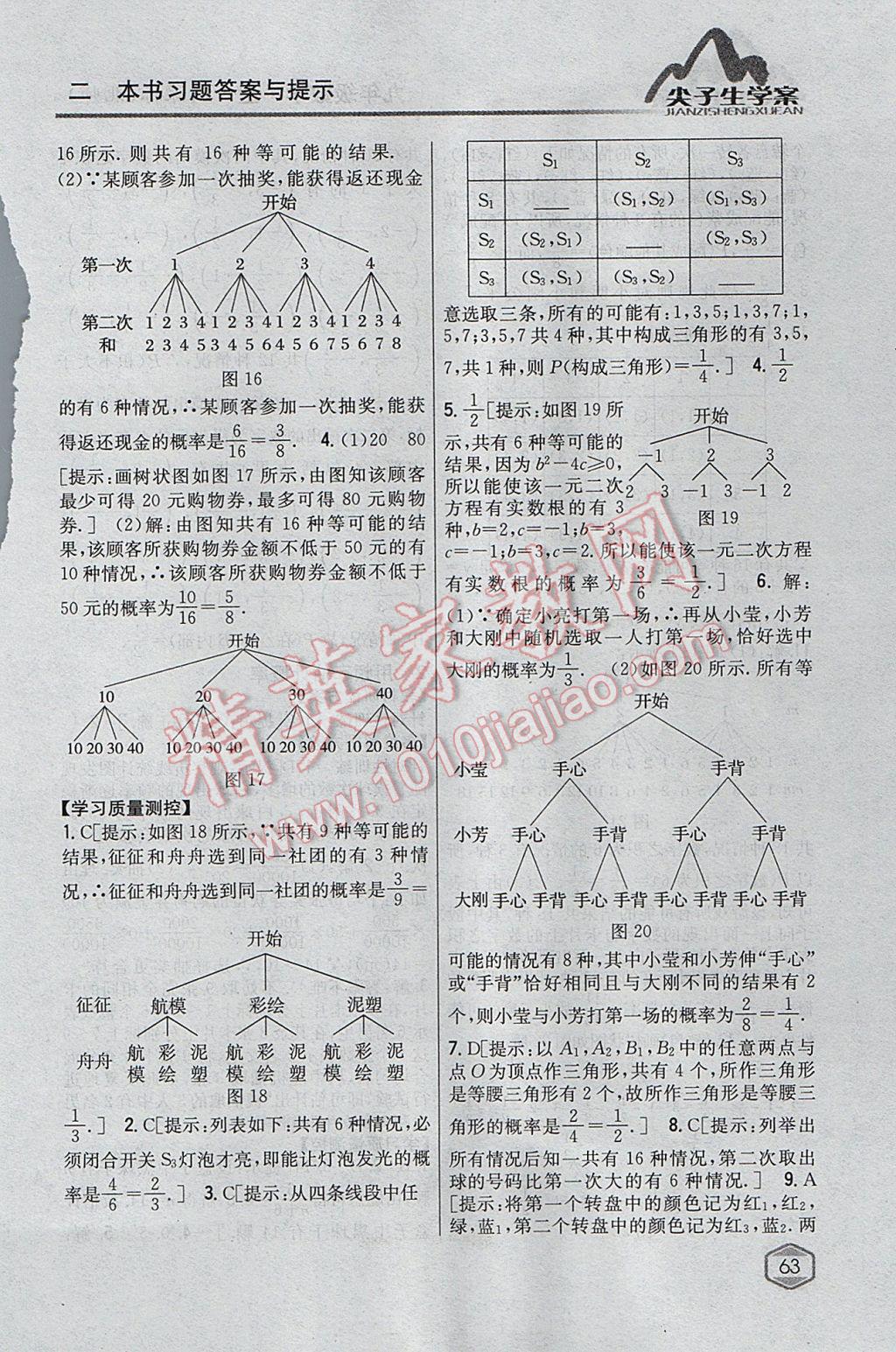 2017年尖子生學(xué)案九年級(jí)數(shù)學(xué)上冊(cè)北師大版 參考答案第19頁(yè)