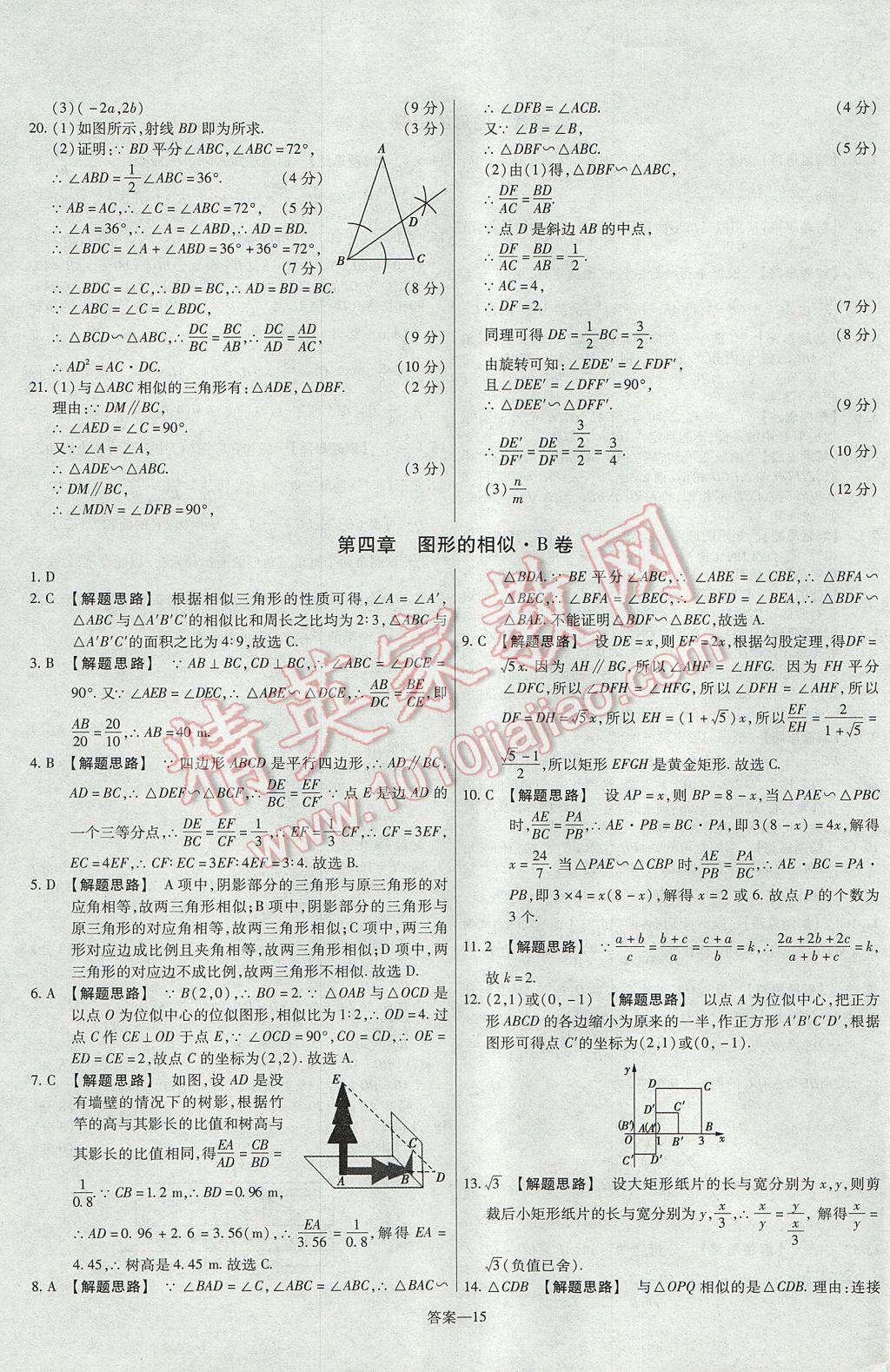 2017年金考卷活頁(yè)題選九年級(jí)數(shù)學(xué)上冊(cè)北師大版 參考答案第15頁(yè)