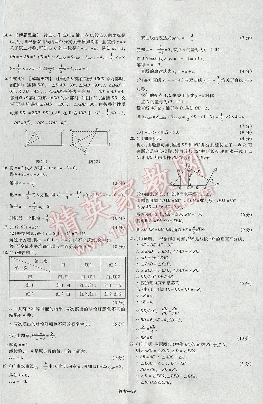 2017年金考卷活頁題選九年級數(shù)學(xué)上冊北師大版 參考答案第29頁