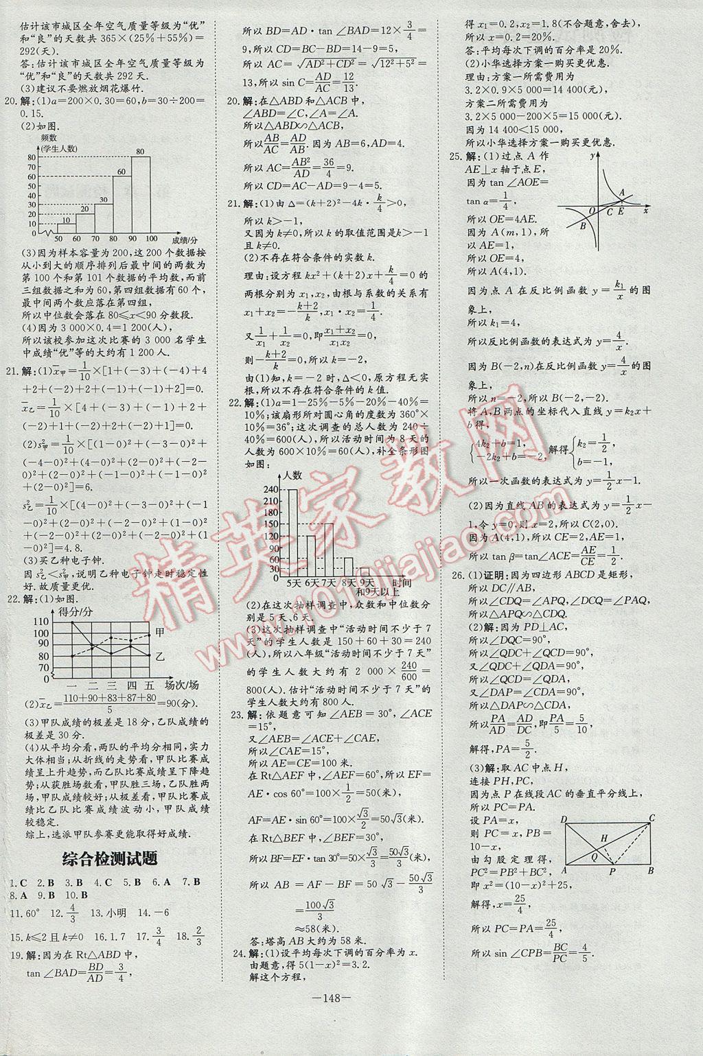 2017年初中同步学习导与练导学探究案九年级数学上册湘教版 参考答案第24页