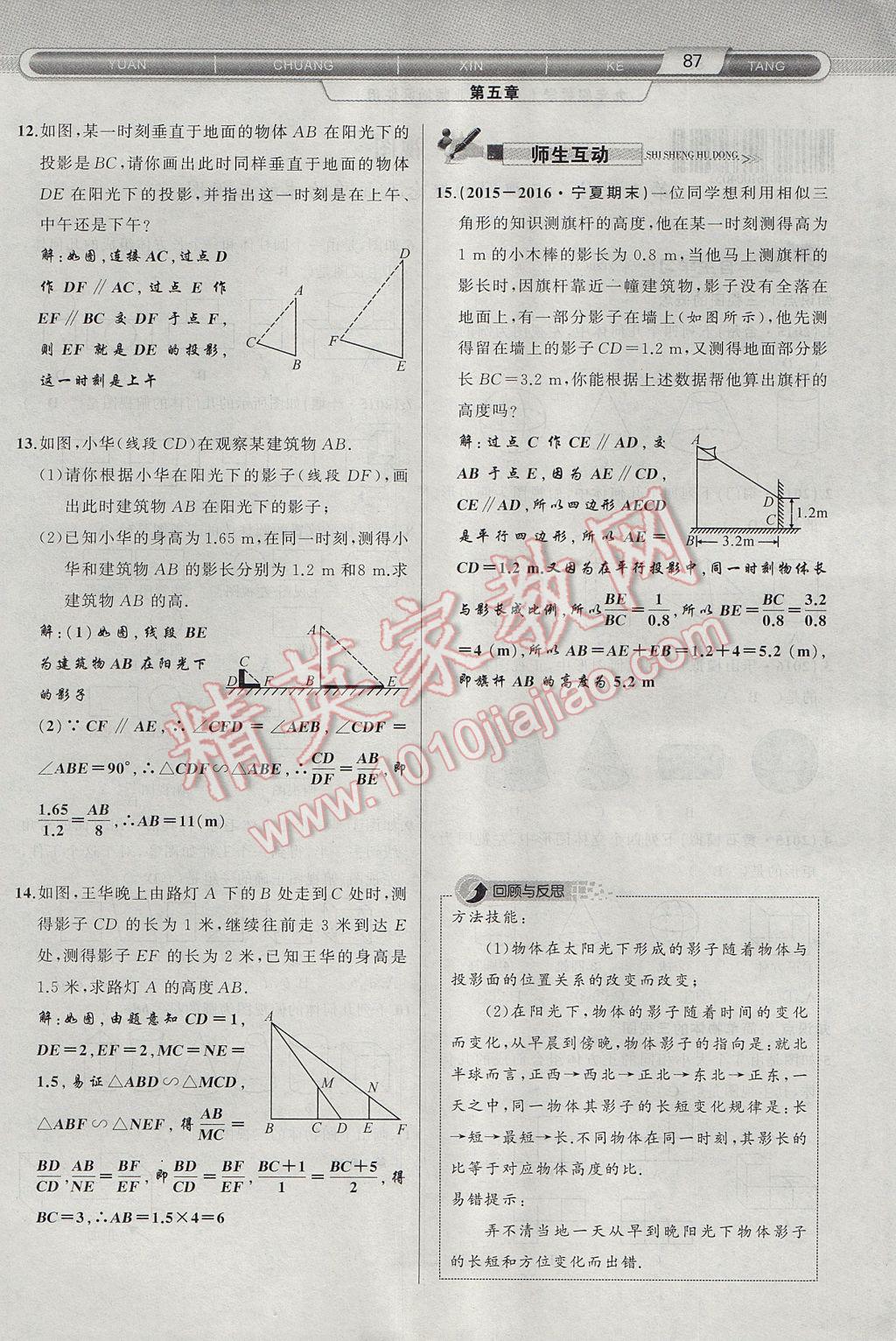 2017年原创新课堂九年级数学上册北师大版 第五章 投影与视图第87页