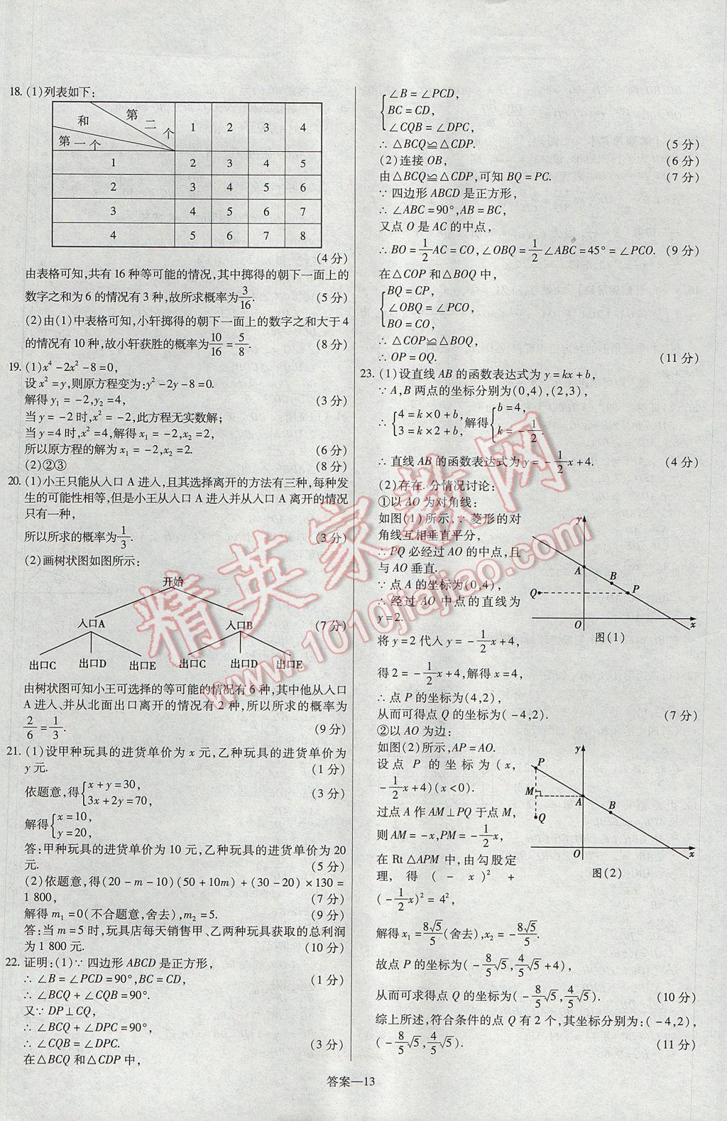 2017年金考卷活頁(yè)題選九年級(jí)數(shù)學(xué)上冊(cè)北師大版 參考答案第13頁(yè)