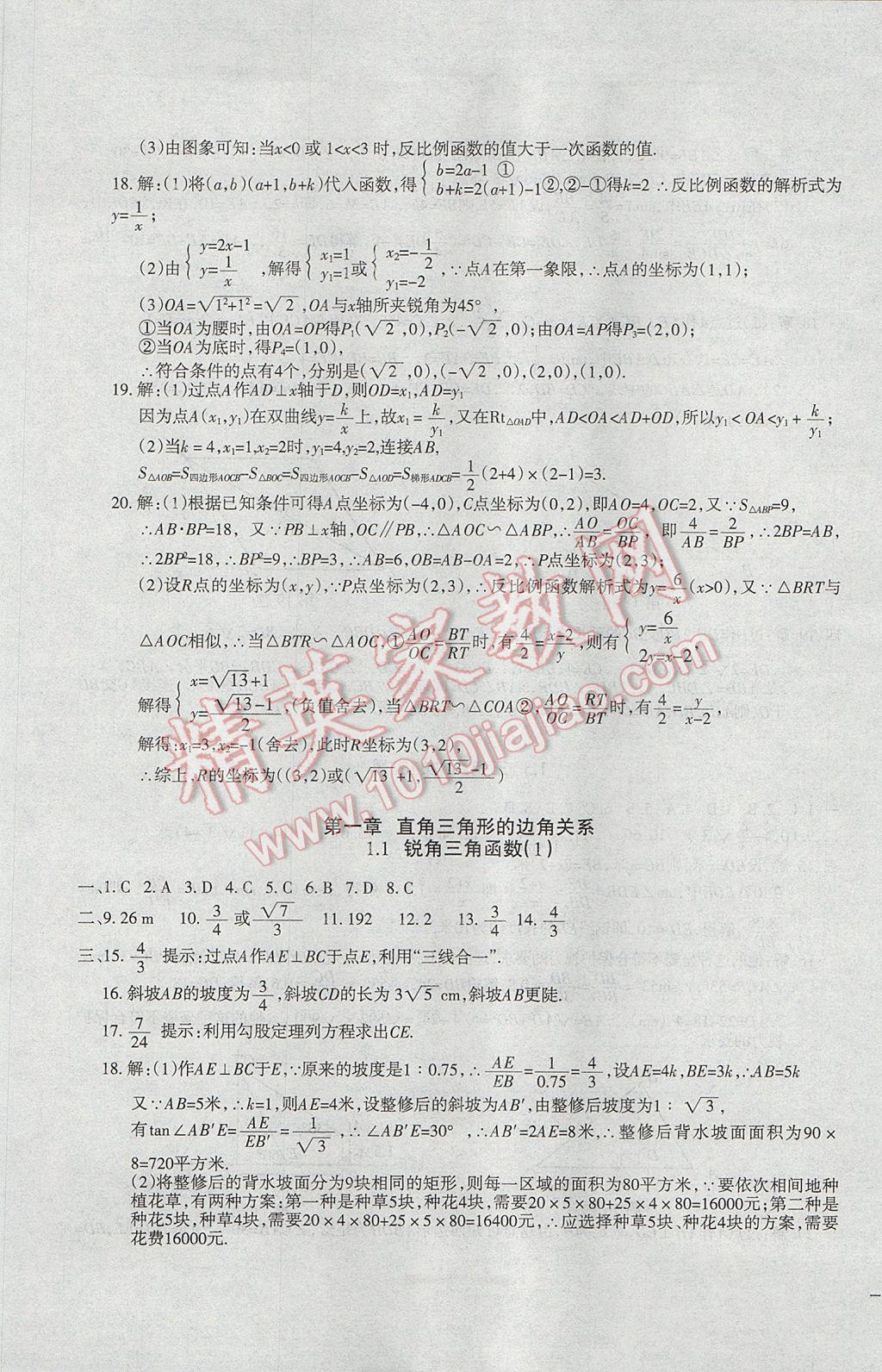 2017年樹人練案九年級(jí)數(shù)學(xué)全一冊(cè)北師大版 參考答案第37頁(yè)