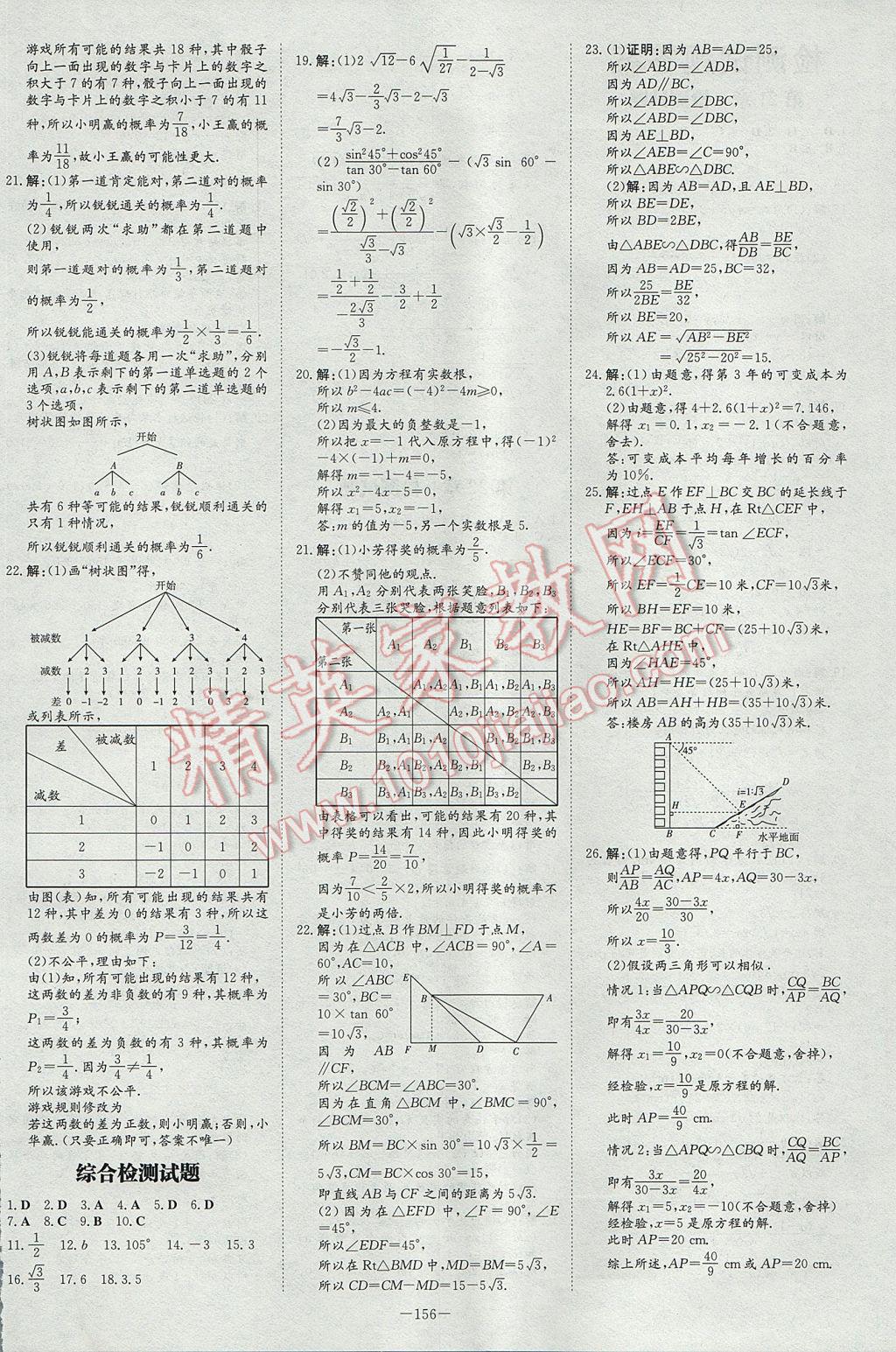 2017年初中同步学习导与练导学探究案九年级数学上册华师大版 参考答案第24页