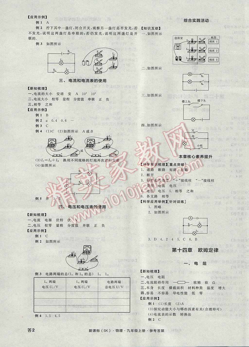 2017年全品学练考九年级物理上册苏科版 参考答案第3页