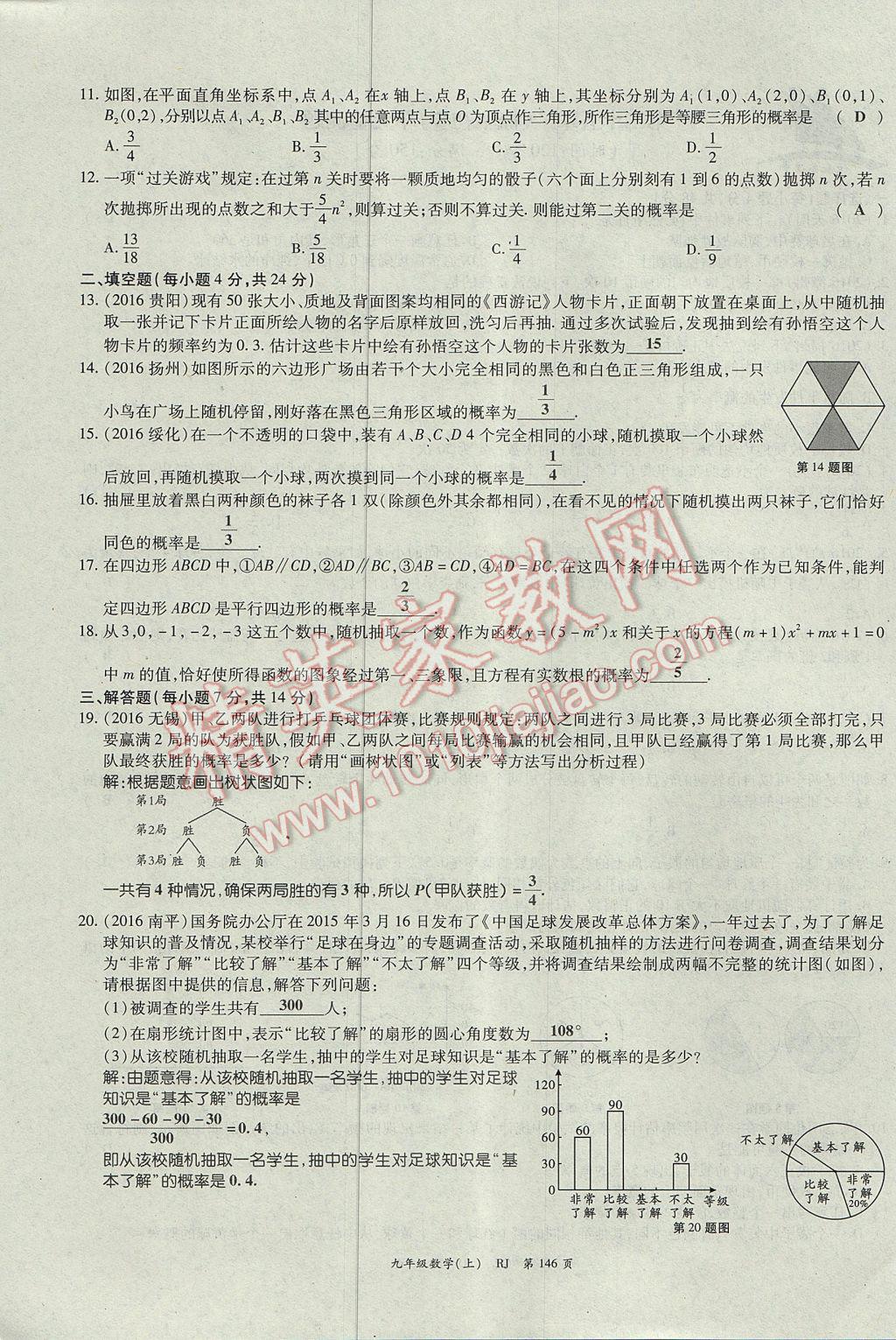 2017年启航新课堂名校名师同步学案九年级数学上册人教版 单元检测题第22页