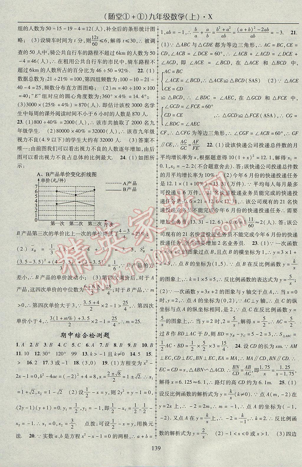 2017年隨堂1加1導(dǎo)練九年級數(shù)學(xué)上冊湘教版 參考答案第19頁