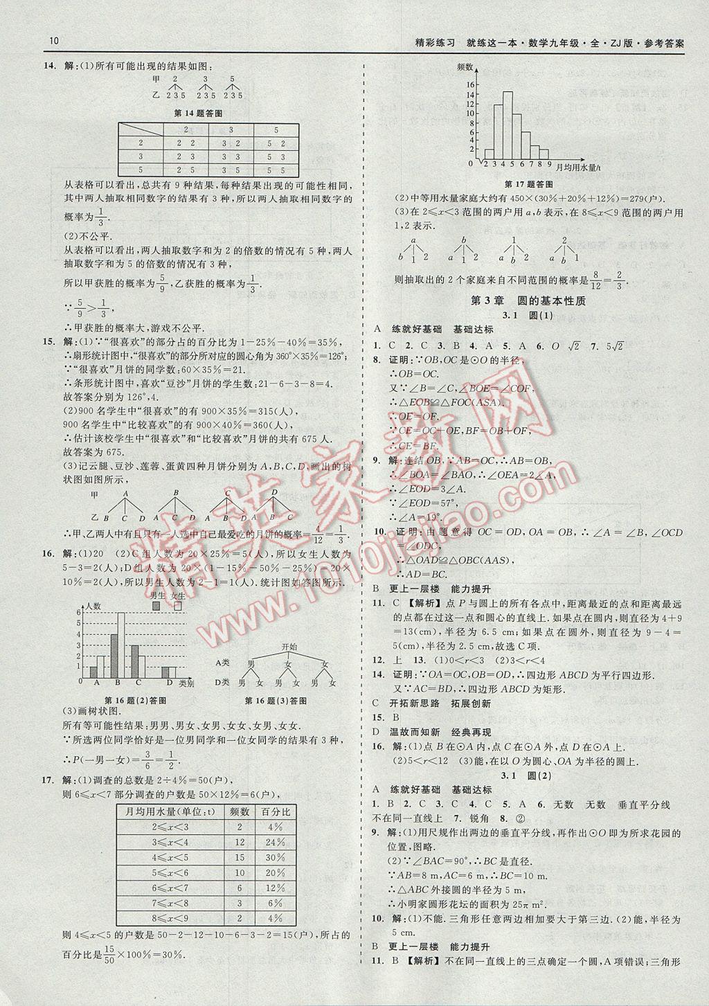 2017年精彩練習(xí)就練這一本九年級(jí)數(shù)學(xué)全一冊(cè)浙教版 參考答案第10頁