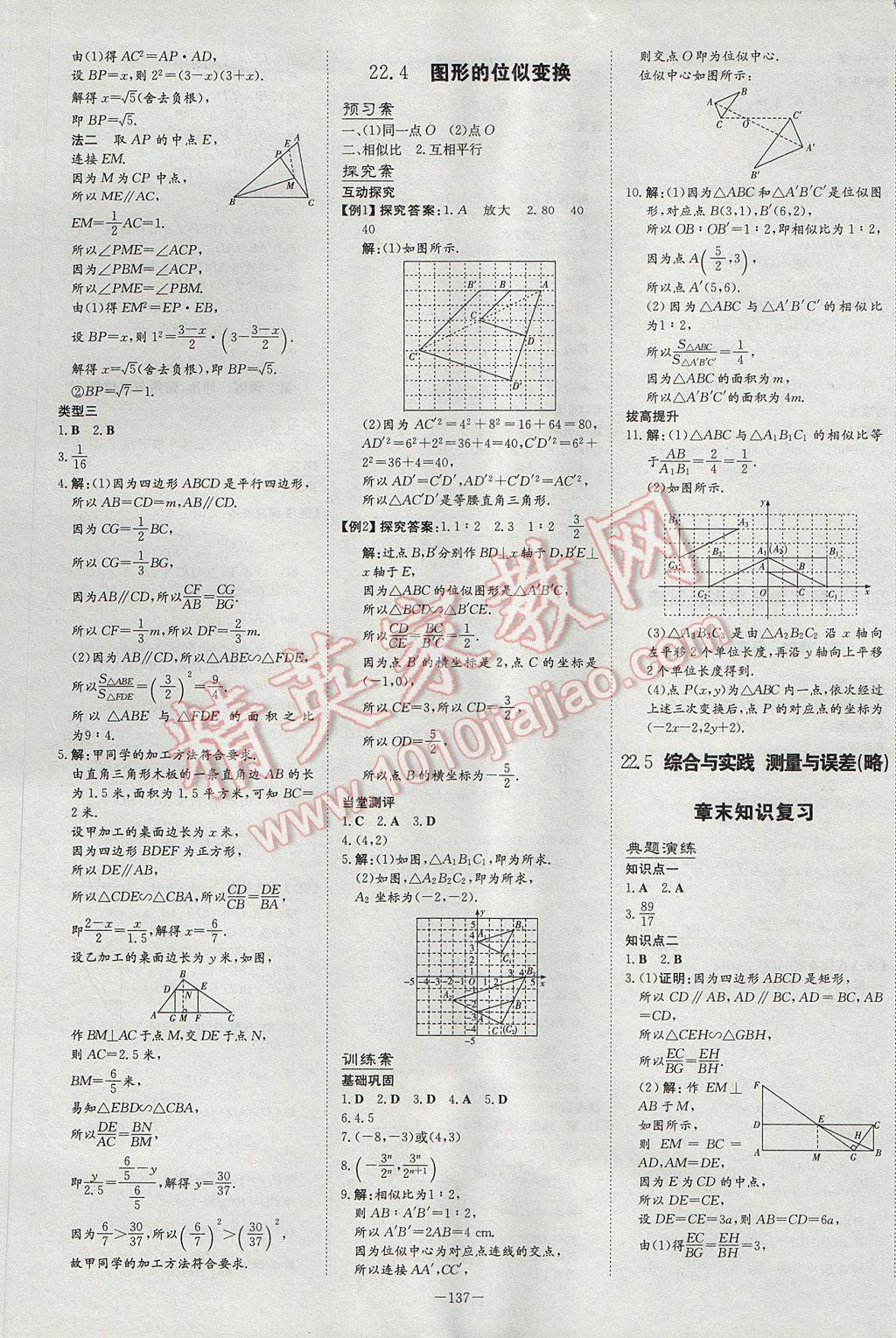 2017年初中同步學習導與練導學探究案九年級數(shù)學上冊滬科版 參考答案第17頁