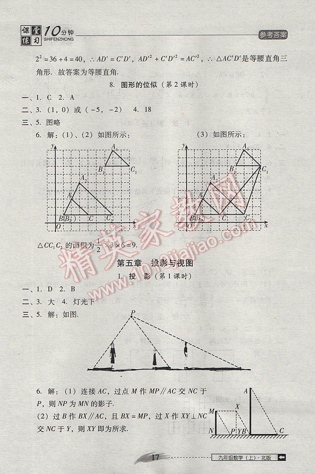 2017年翻转课堂课堂10分钟九年级数学上册北师大版 参考答案第17页